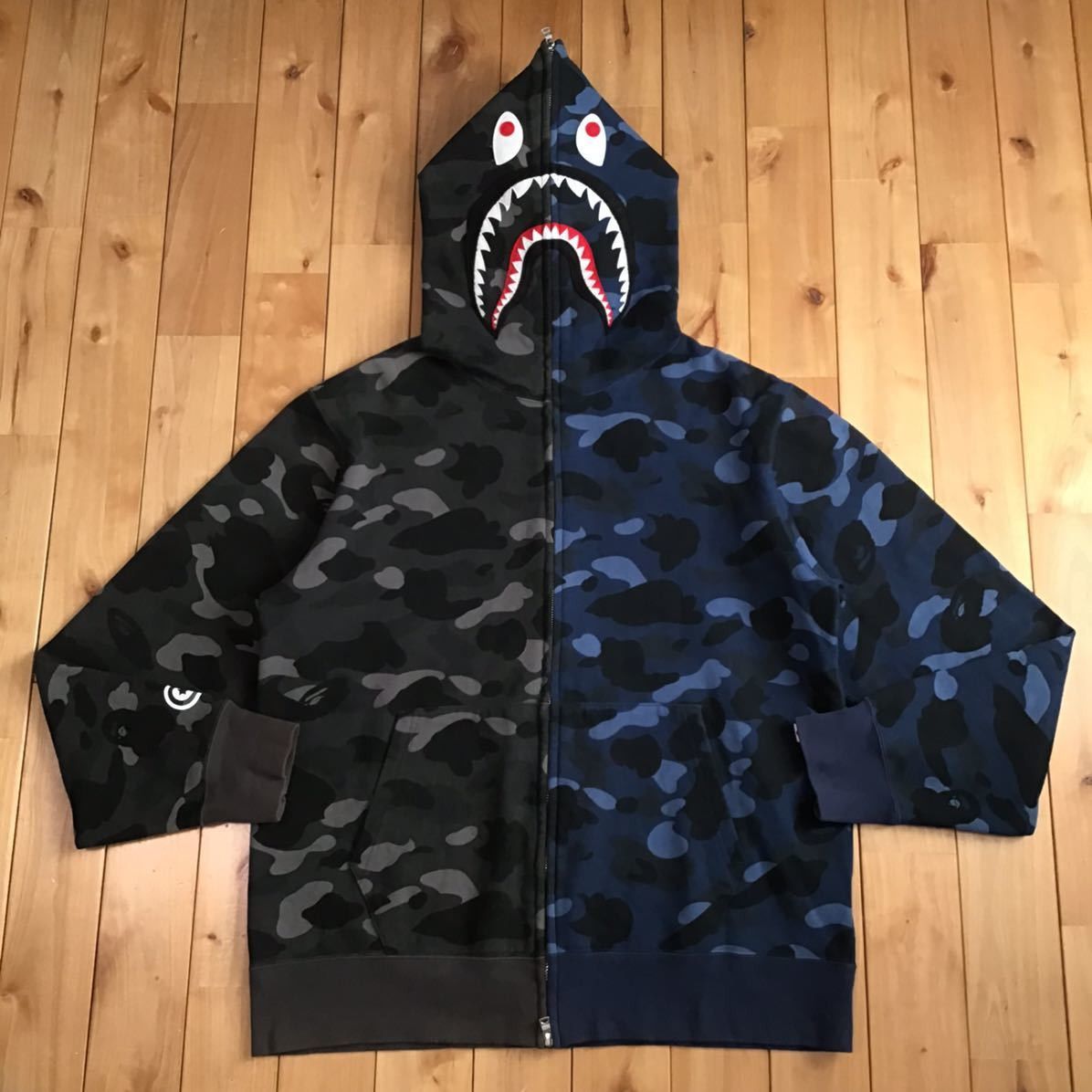 Bape BAPE Black camo × Blue camo separate shark full zip hoodie | Grailed