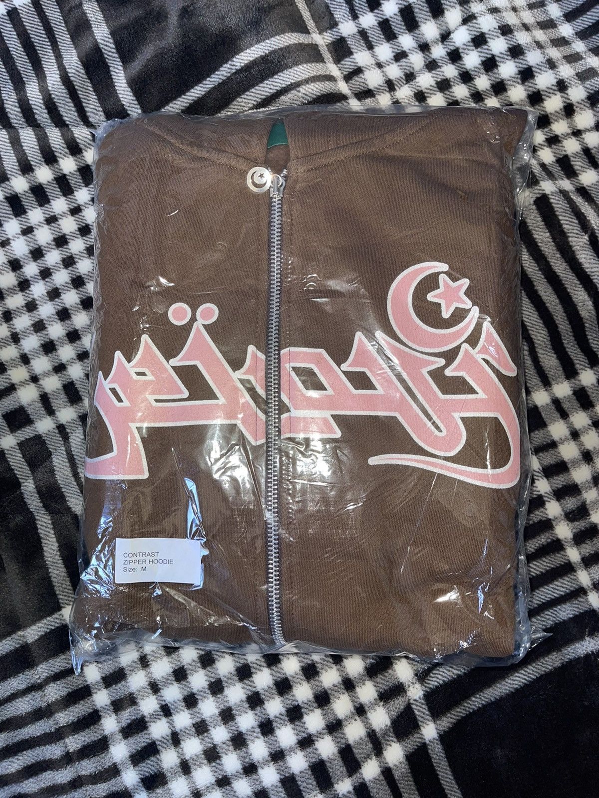 image of Ever Ever Velour Scars Pink Contrast Zipper Hoodie in Brown, Men's (Size Medium)
