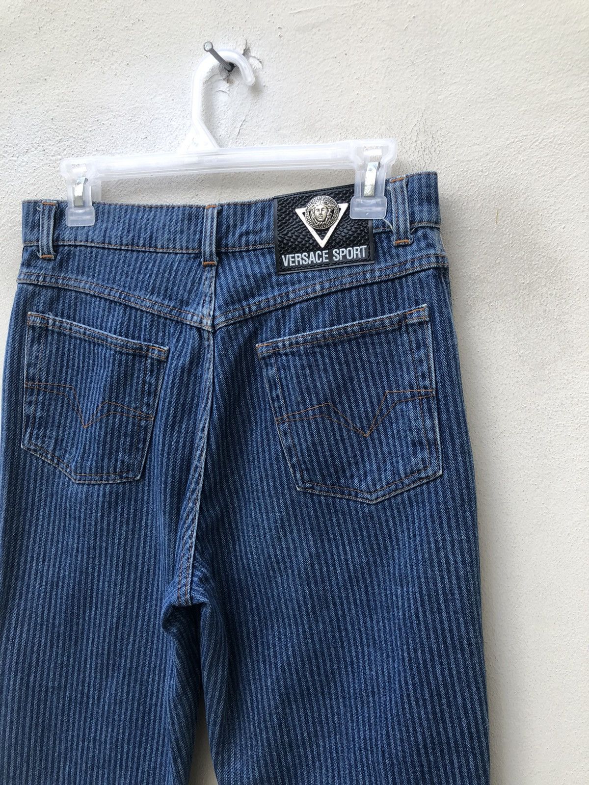 Versace × Vintage Vintage 90s Versace Sport Made in Italy Striped Denim Jeans Size US 29 - 20 Thumbnail