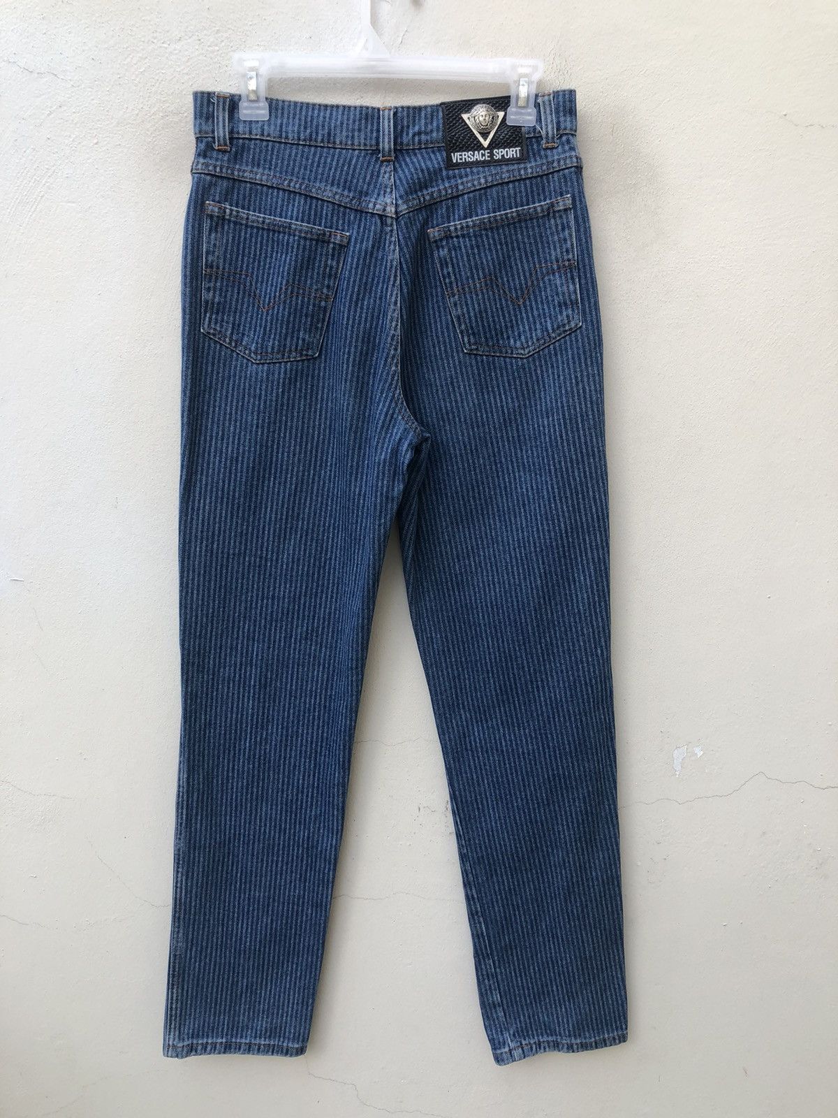Versace × Vintage Vintage 90s Versace Sport Made in Italy Striped Denim Jeans Size US 29 - 15 Thumbnail
