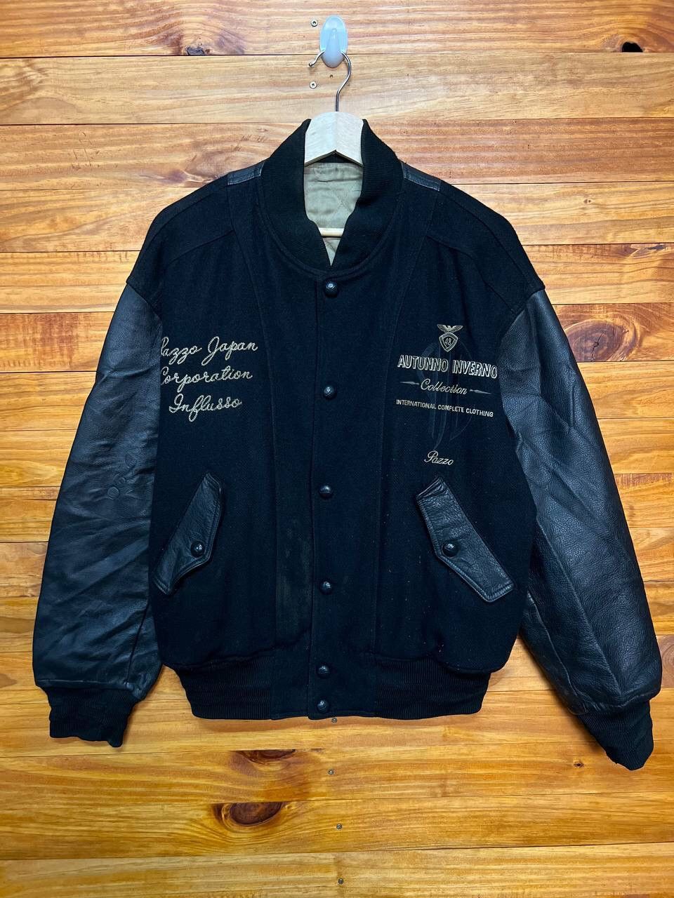 Vintage VINTAGE EMBROIDERED PAZZO JAPAN WOOL LEATHER VARSITY JACKET Size US L / EU 52-54 / 3 - 4 Thumbnail