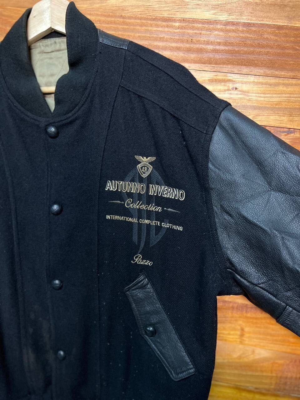 Vintage VINTAGE EMBROIDERED PAZZO JAPAN WOOL LEATHER VARSITY JACKET Size US L / EU 52-54 / 3 - 9 Thumbnail