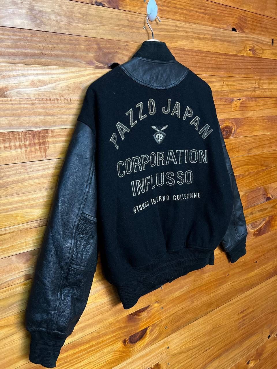 Vintage VINTAGE EMBROIDERED PAZZO JAPAN WOOL LEATHER VARSITY JACKET Size US L / EU 52-54 / 3 - 3 Thumbnail