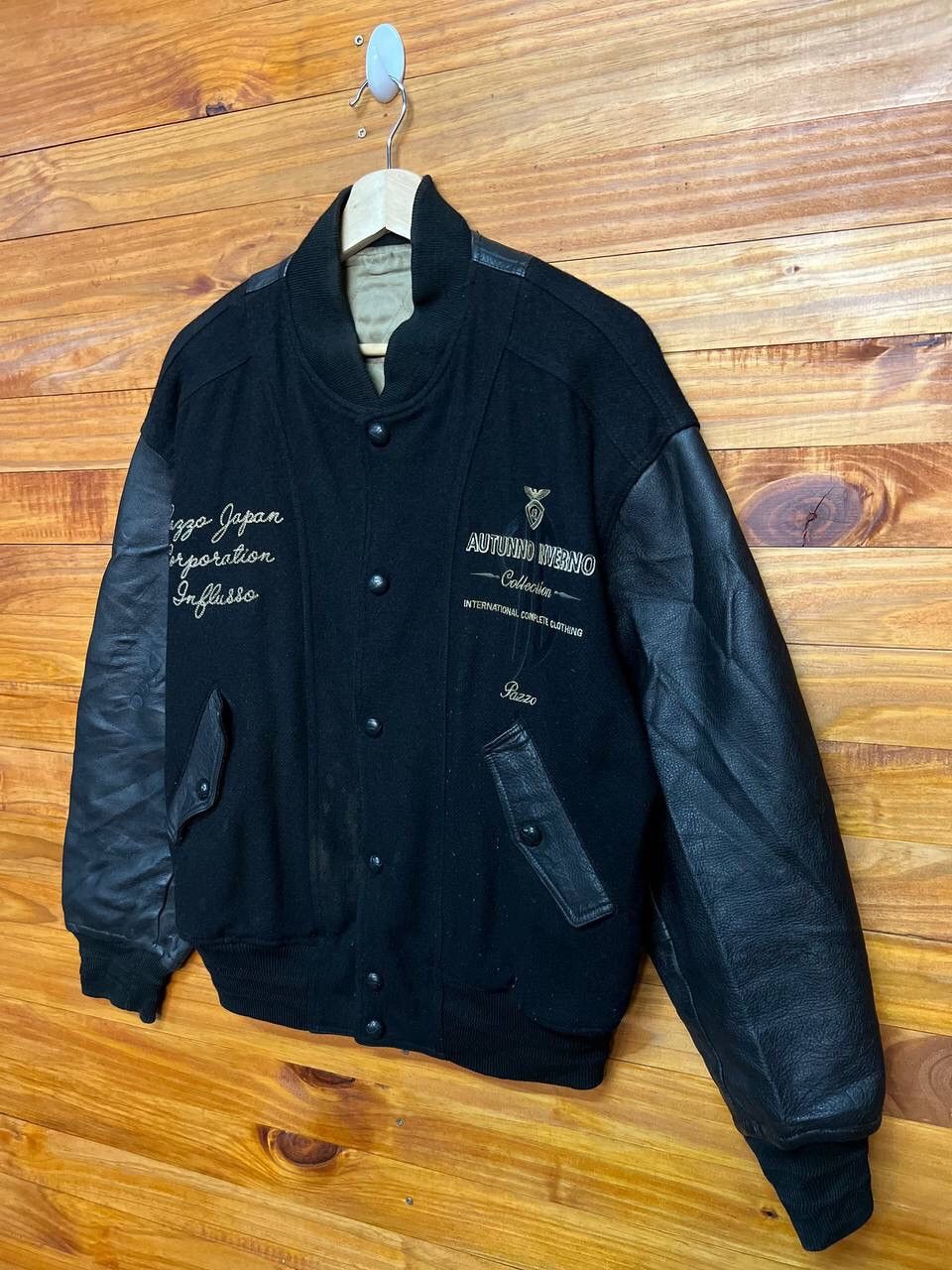 Vintage VINTAGE EMBROIDERED PAZZO JAPAN WOOL LEATHER VARSITY JACKET Size US L / EU 52-54 / 3 - 6 Thumbnail
