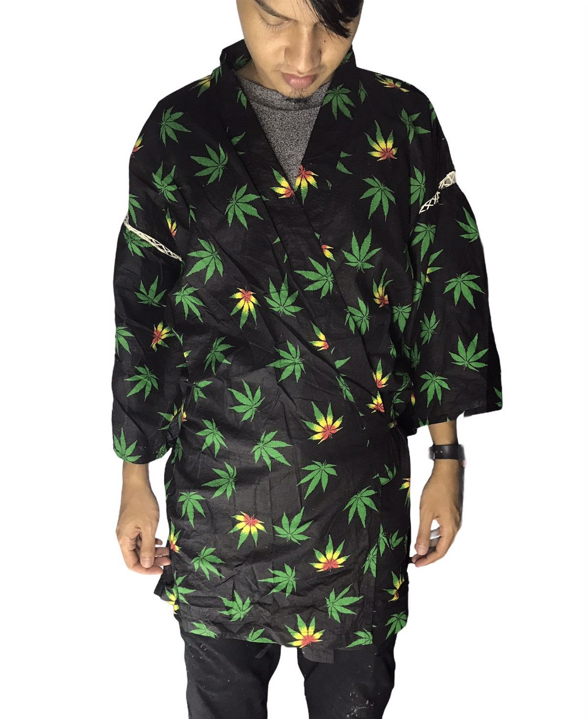 Japanese Brand Marijuana leaves fullprint kimono by Mitsuhashi shoji Size US L / EU 52-54 / 3 - 3 Thumbnail
