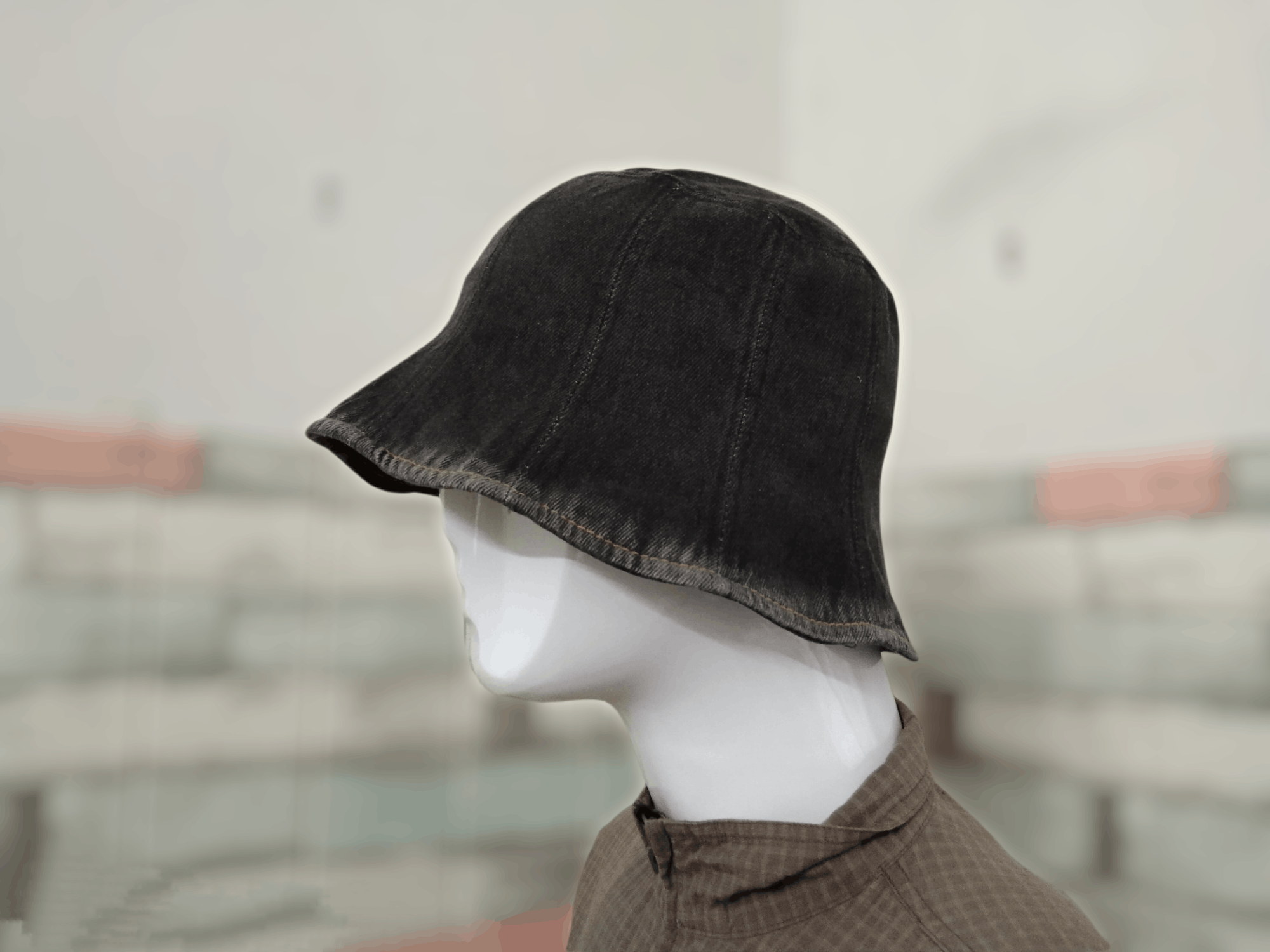 image of Individual Vintage Denim Bucket Hat Japan in Faded Black, Men's