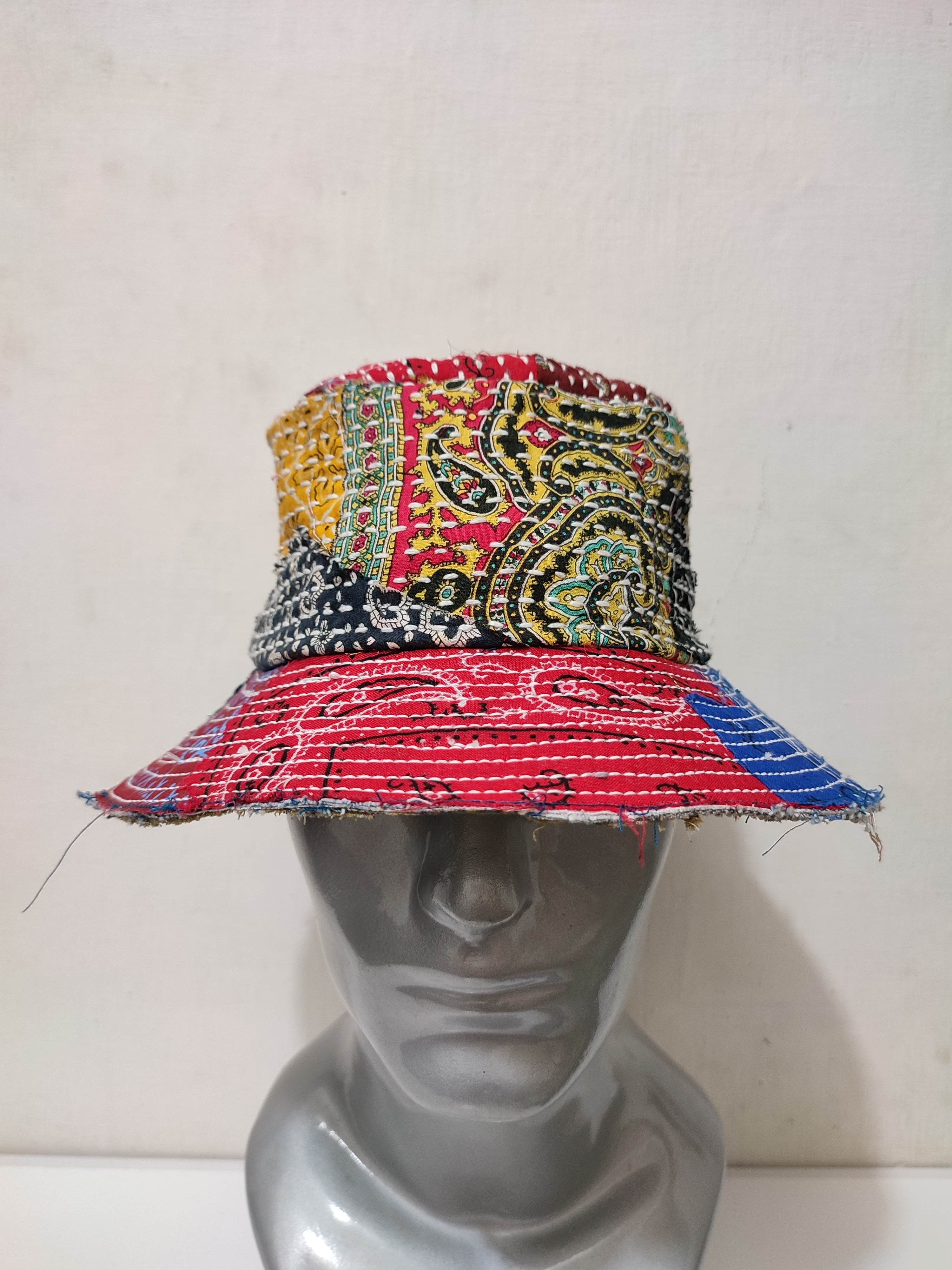 Art Comes First × Japanese Brand 🔥Beautifull Paisley Bandana Patchwork Bucket Hats Boro Size ONE SIZE - 3 Thumbnail