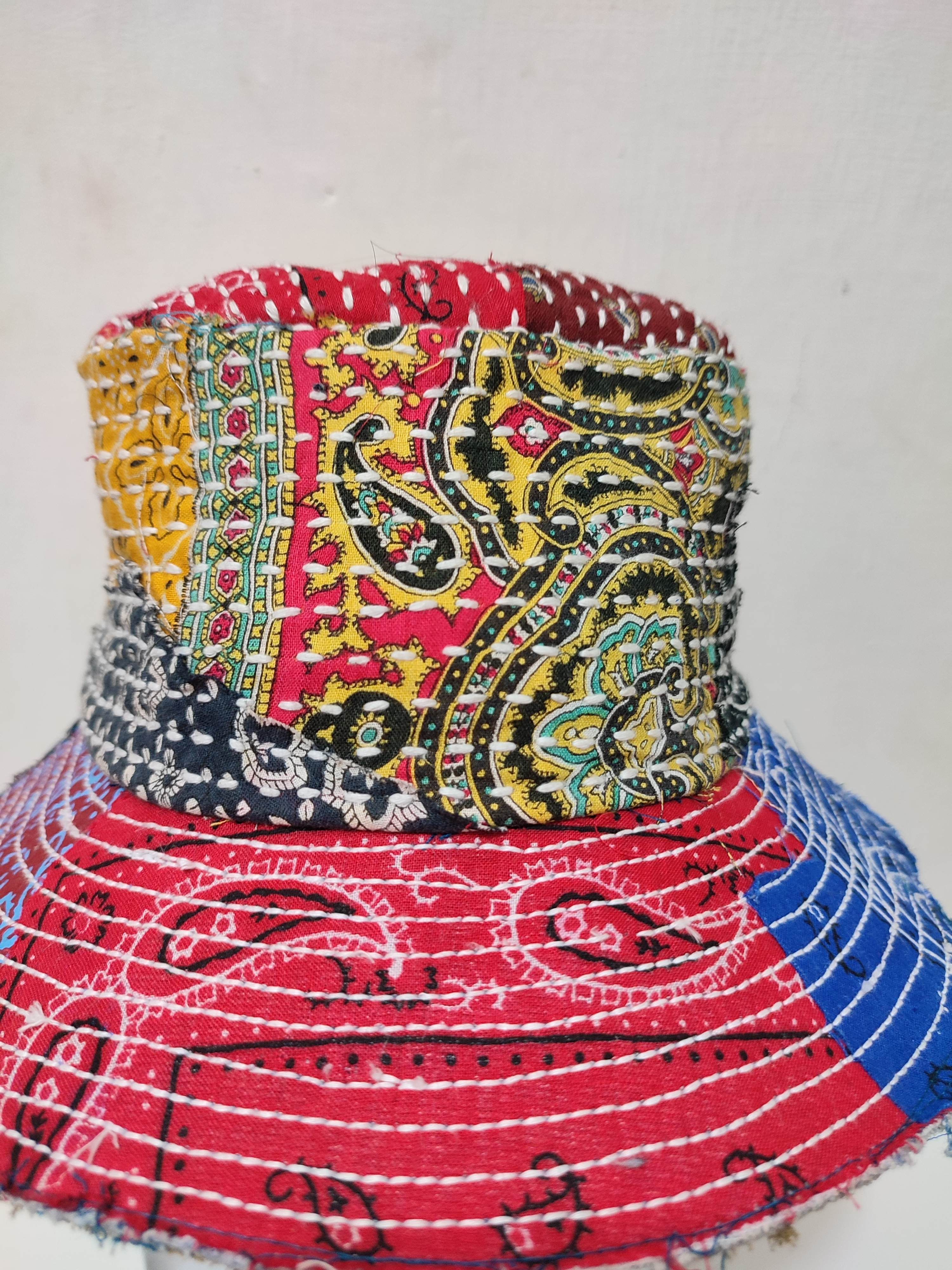 Art Comes First × Japanese Brand 🔥Beautifull Paisley Bandana Patchwork Bucket Hats Boro Size ONE SIZE - 5 Thumbnail