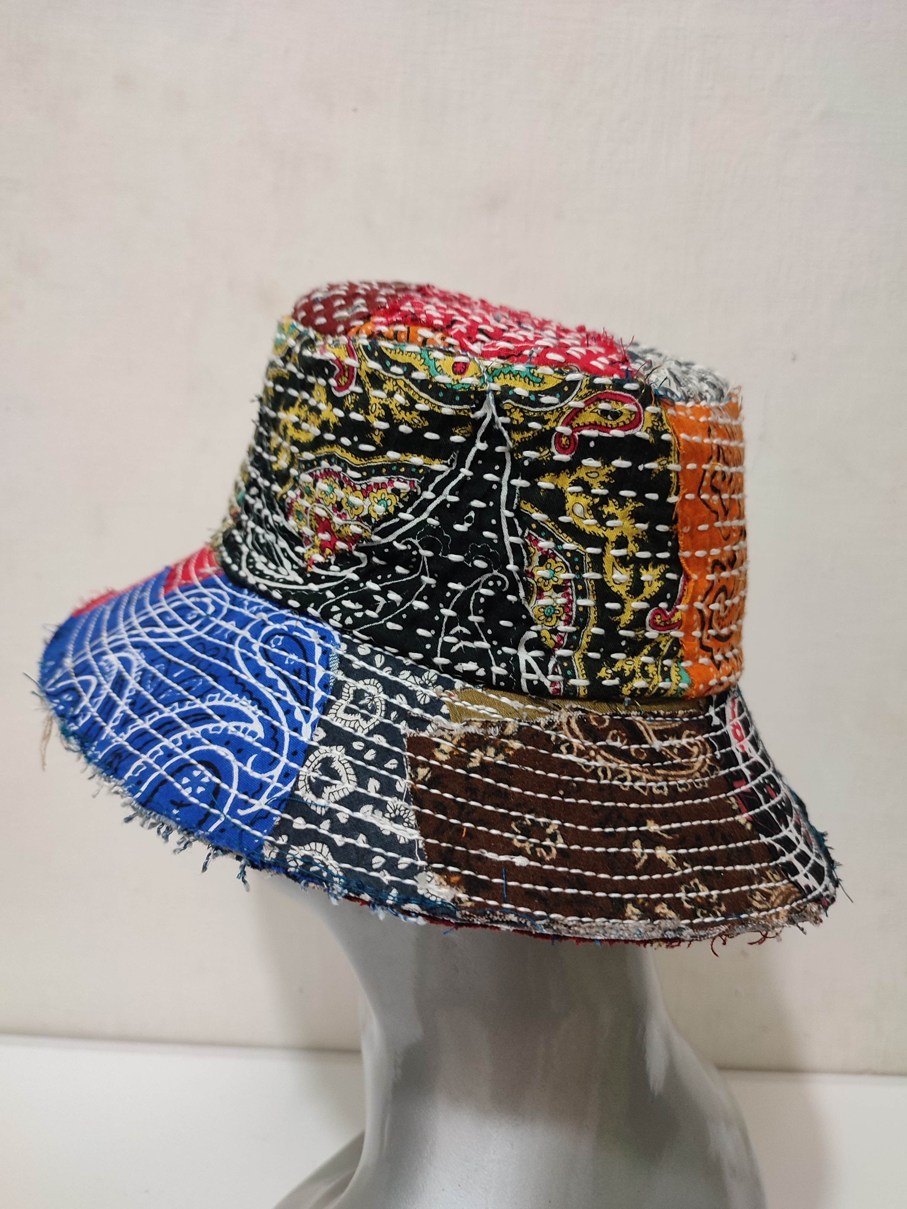 Art Comes First × Japanese Brand 🔥Beautifull Paisley Bandana Patchwork Bucket Hats Boro Size ONE SIZE - 10 Thumbnail