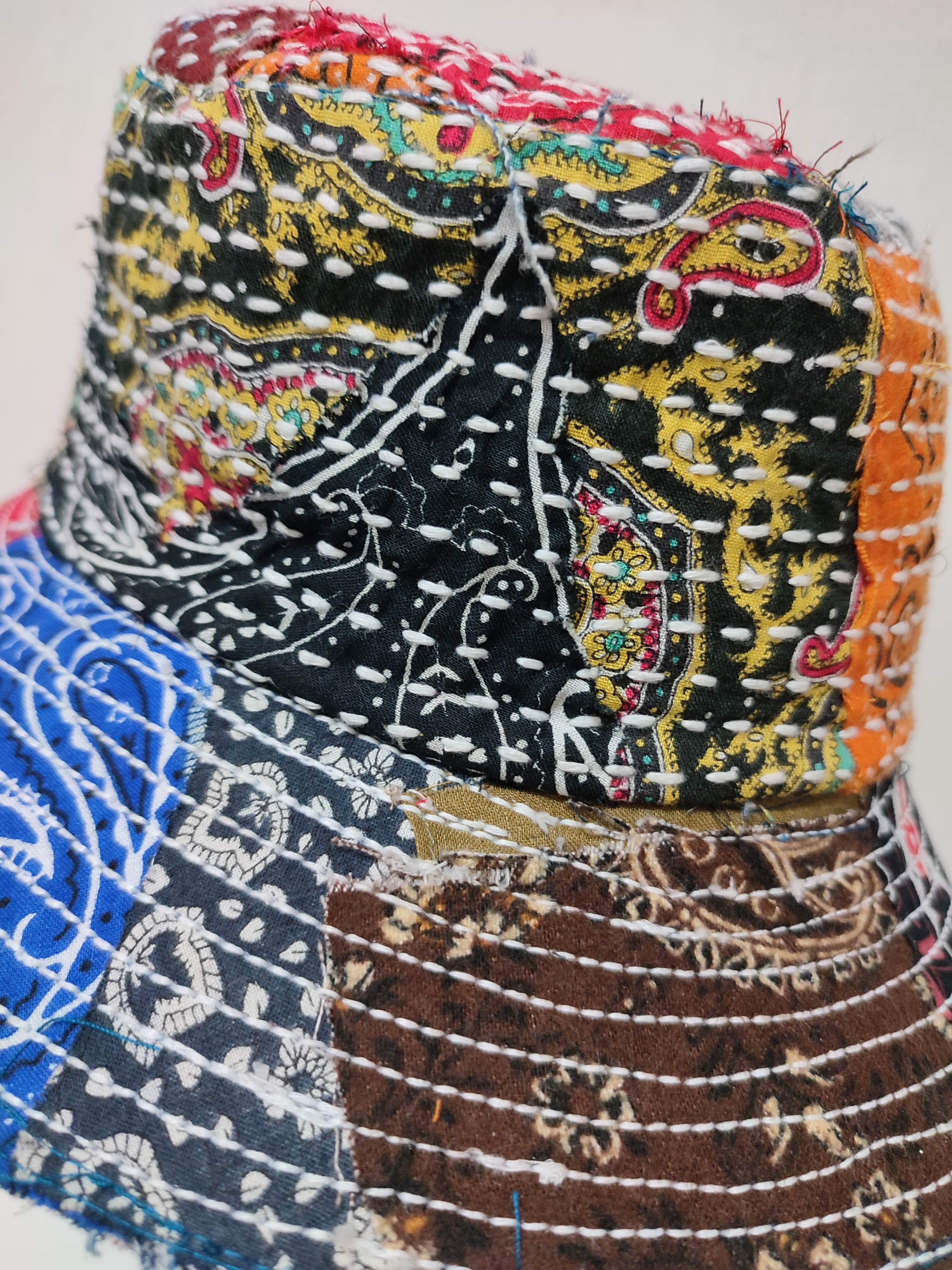 Art Comes First × Japanese Brand 🔥Beautifull Paisley Bandana Patchwork Bucket Hats Boro Size ONE SIZE - 11 Thumbnail