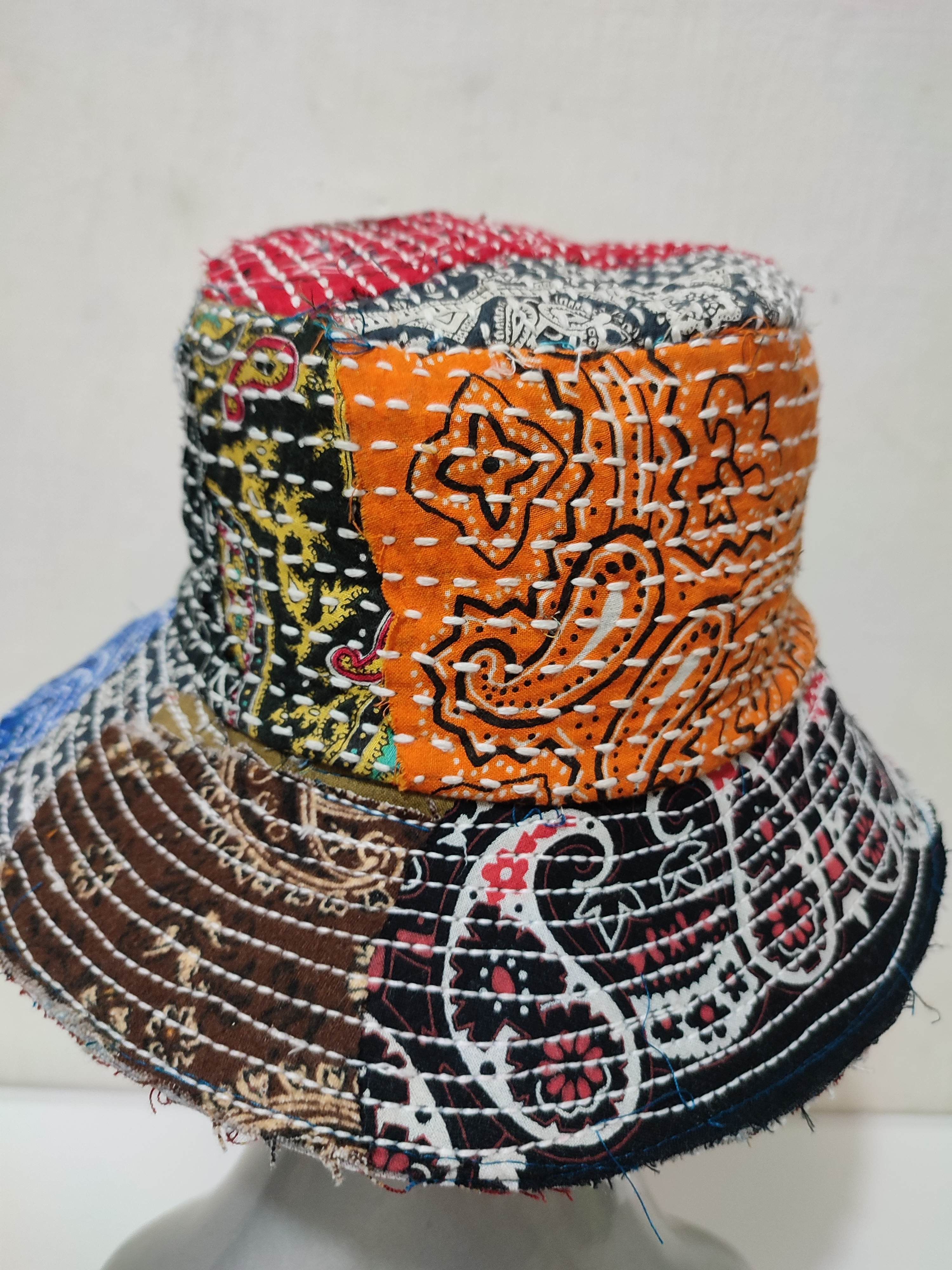 Art Comes First × Japanese Brand 🔥Beautifull Paisley Bandana Patchwork Bucket Hats Boro Size ONE SIZE - 9 Thumbnail