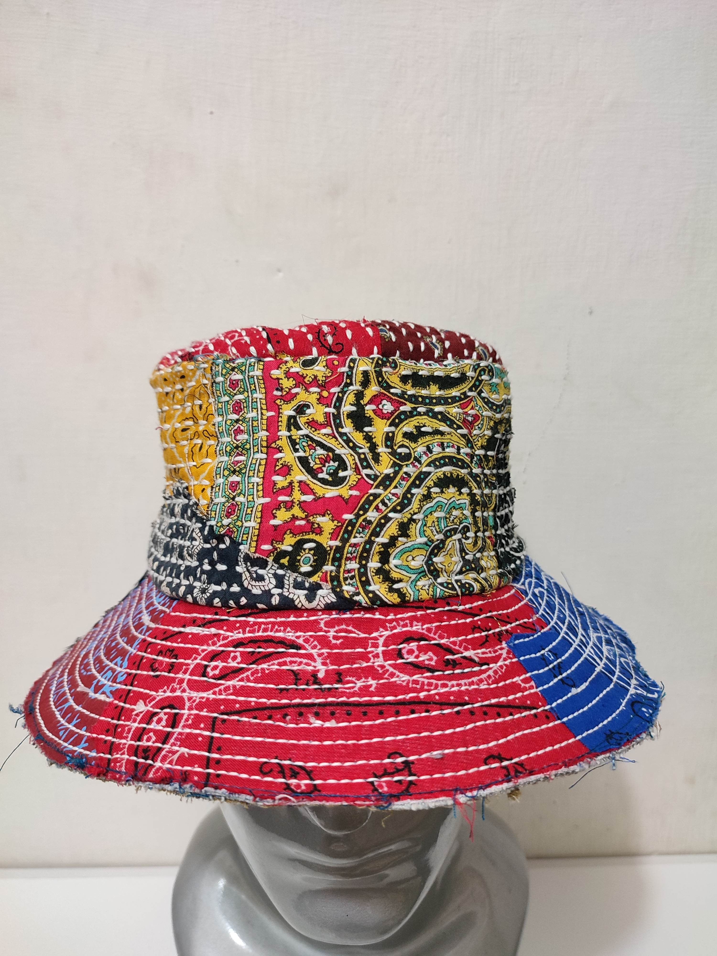 Art Comes First × Japanese Brand 🔥Beautifull Paisley Bandana Patchwork Bucket Hats Boro Size ONE SIZE - 4 Thumbnail
