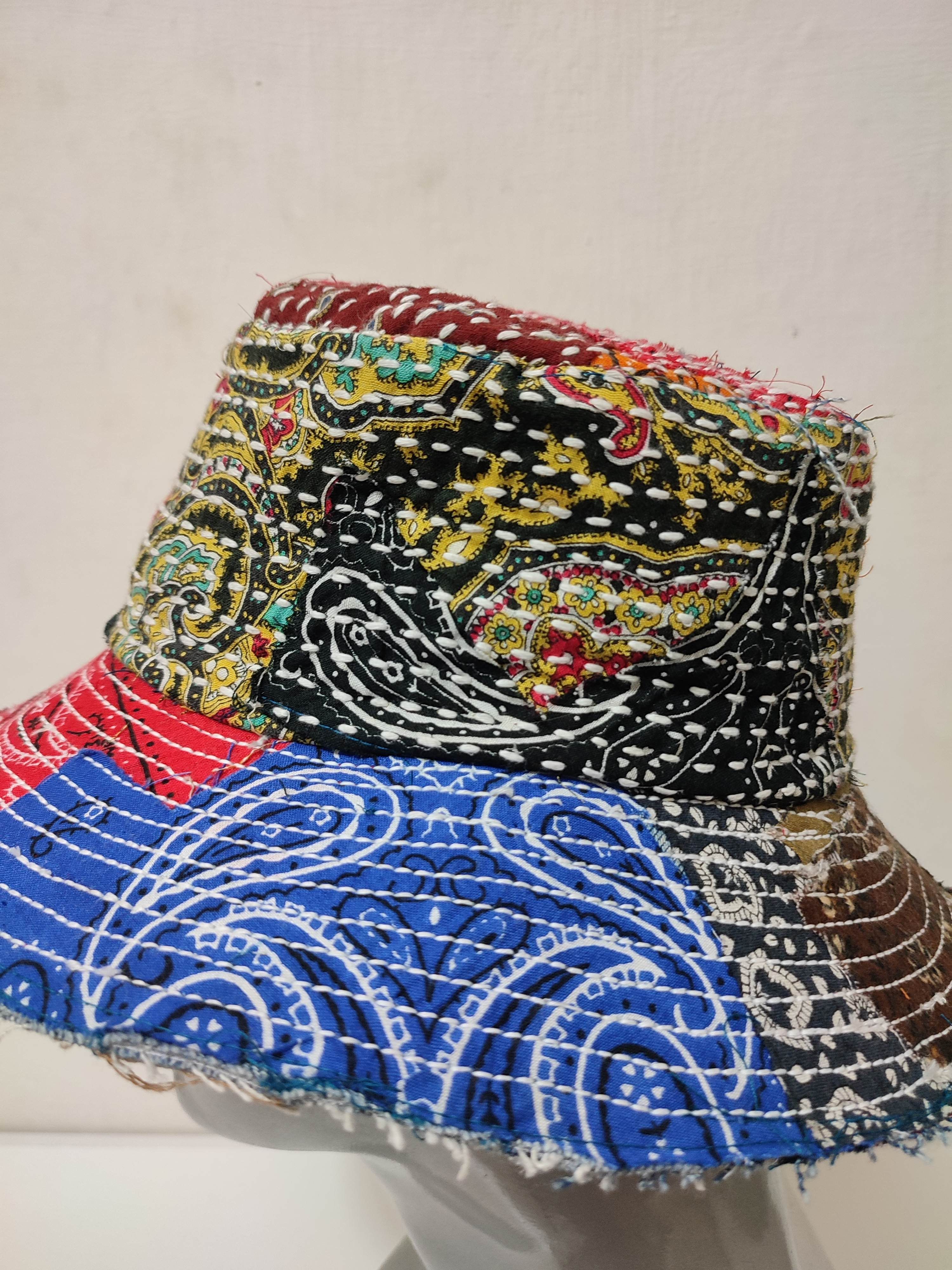 Art Comes First × Japanese Brand 🔥Beautifull Paisley Bandana Patchwork Bucket Hats Boro Size ONE SIZE - 2 Thumbnail
