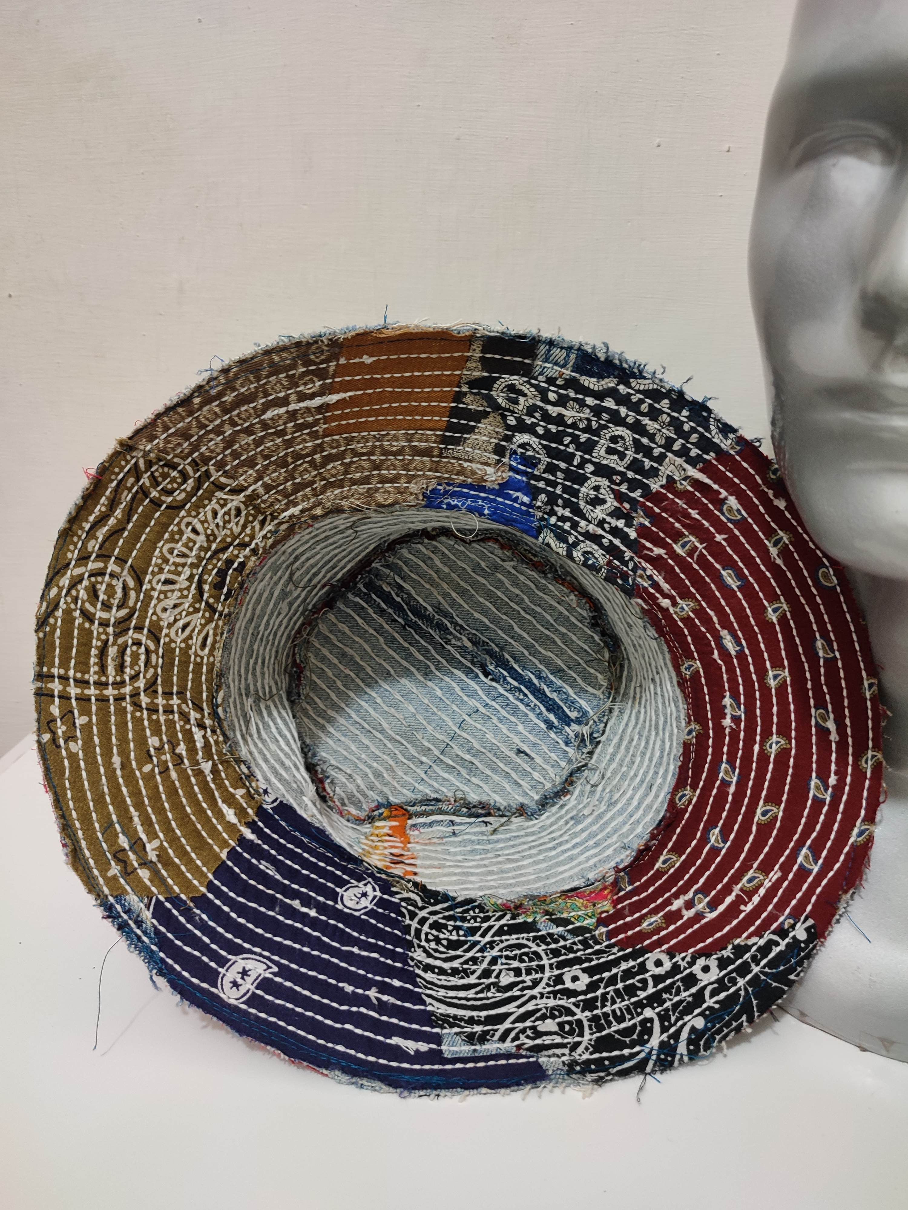 Art Comes First × Japanese Brand 🔥Beautifull Paisley Bandana Patchwork Bucket Hats Boro Size ONE SIZE - 12 Thumbnail