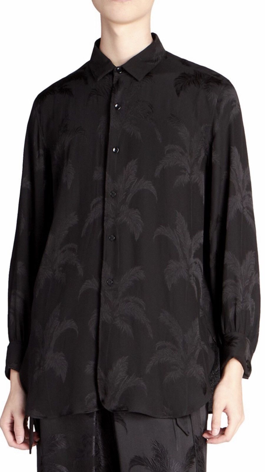 image of Saint Laurent Paris Saint Laurent Jacquard Silk Shirt. 41/16. $1650 in Black, Men's (Size Large)