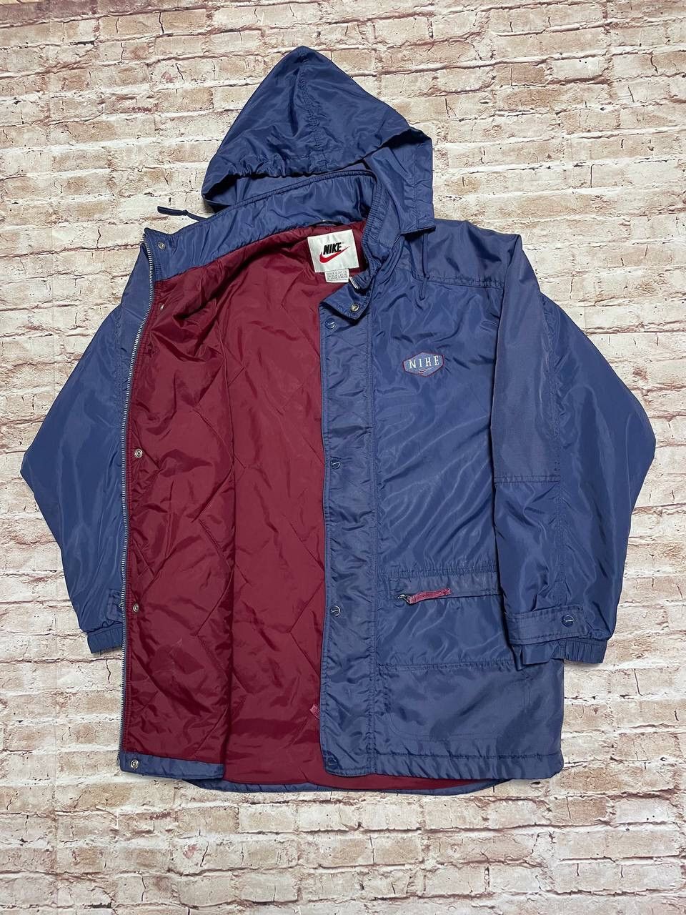 Vintage 90s Nike Puffer Jacket Big Embroidered Logo Y2K