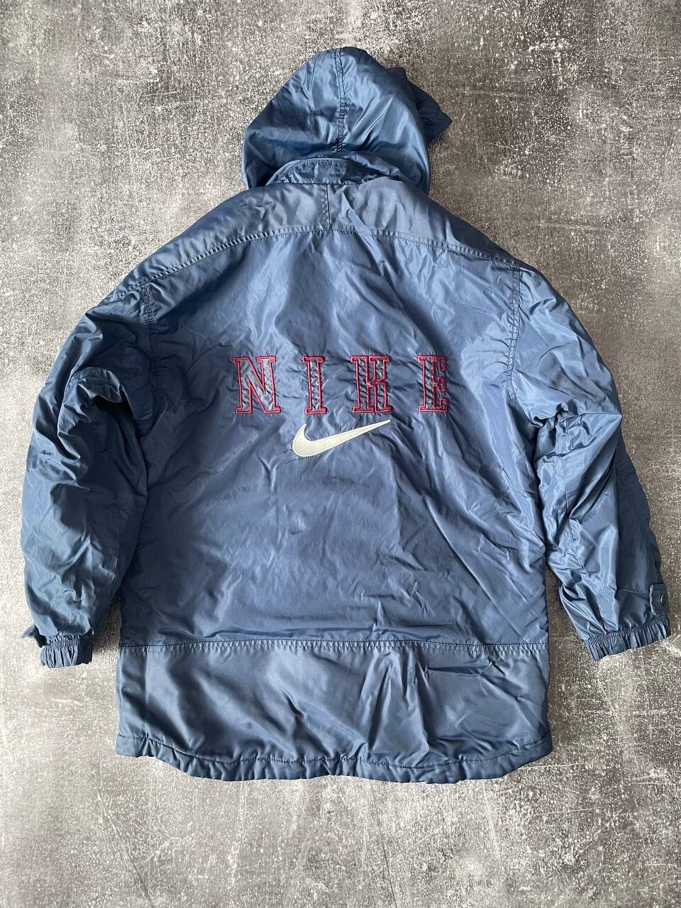90'S Nike Back Logo Padded Puffer Jacket Men's Medium Vintage Nylon black type Vintage Second Hand