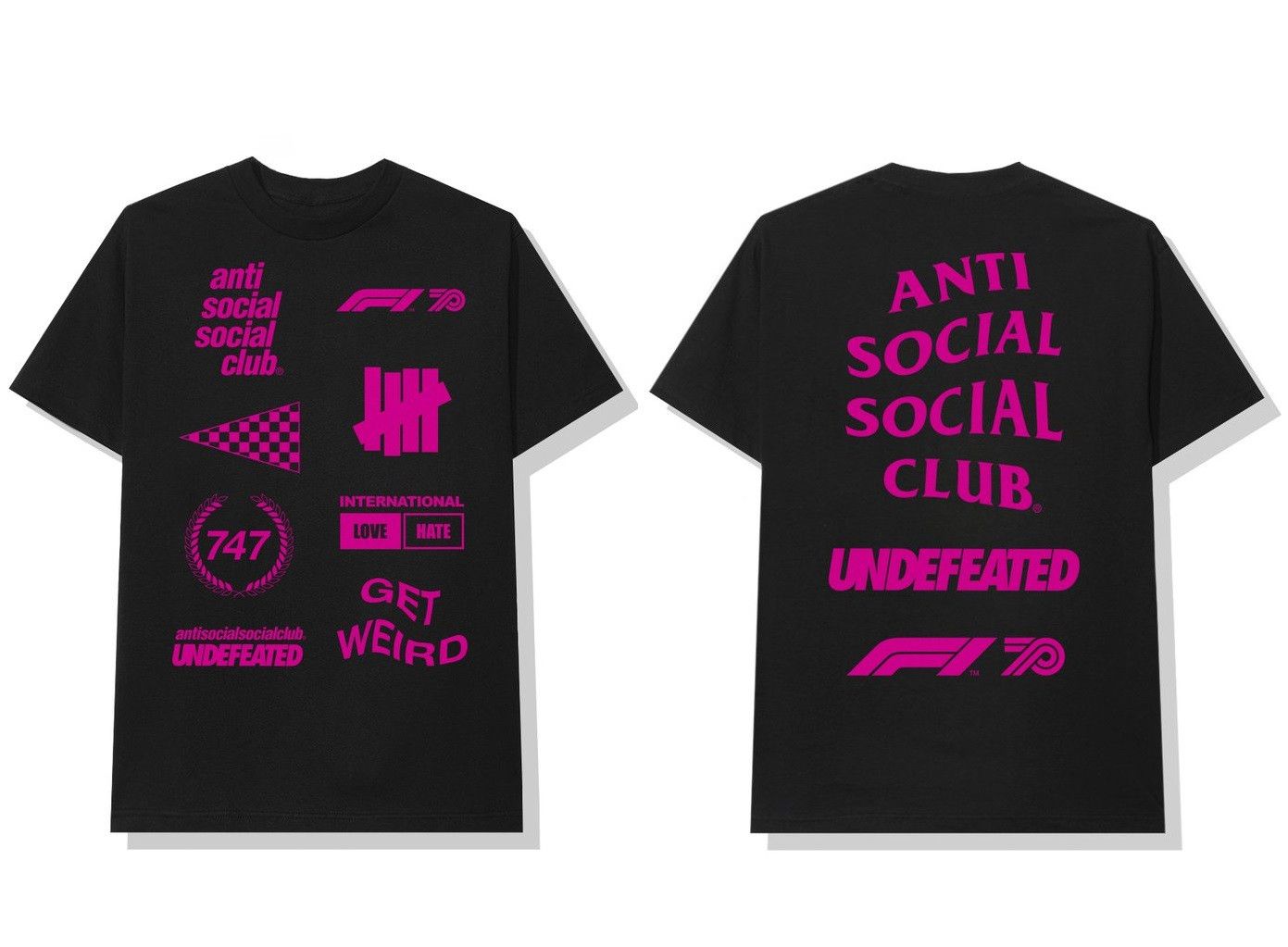 Undefeated DS ASSC X UNDFTD X F1® Pink Logo Black Tee BAPE KITH KAWS |  Grailed