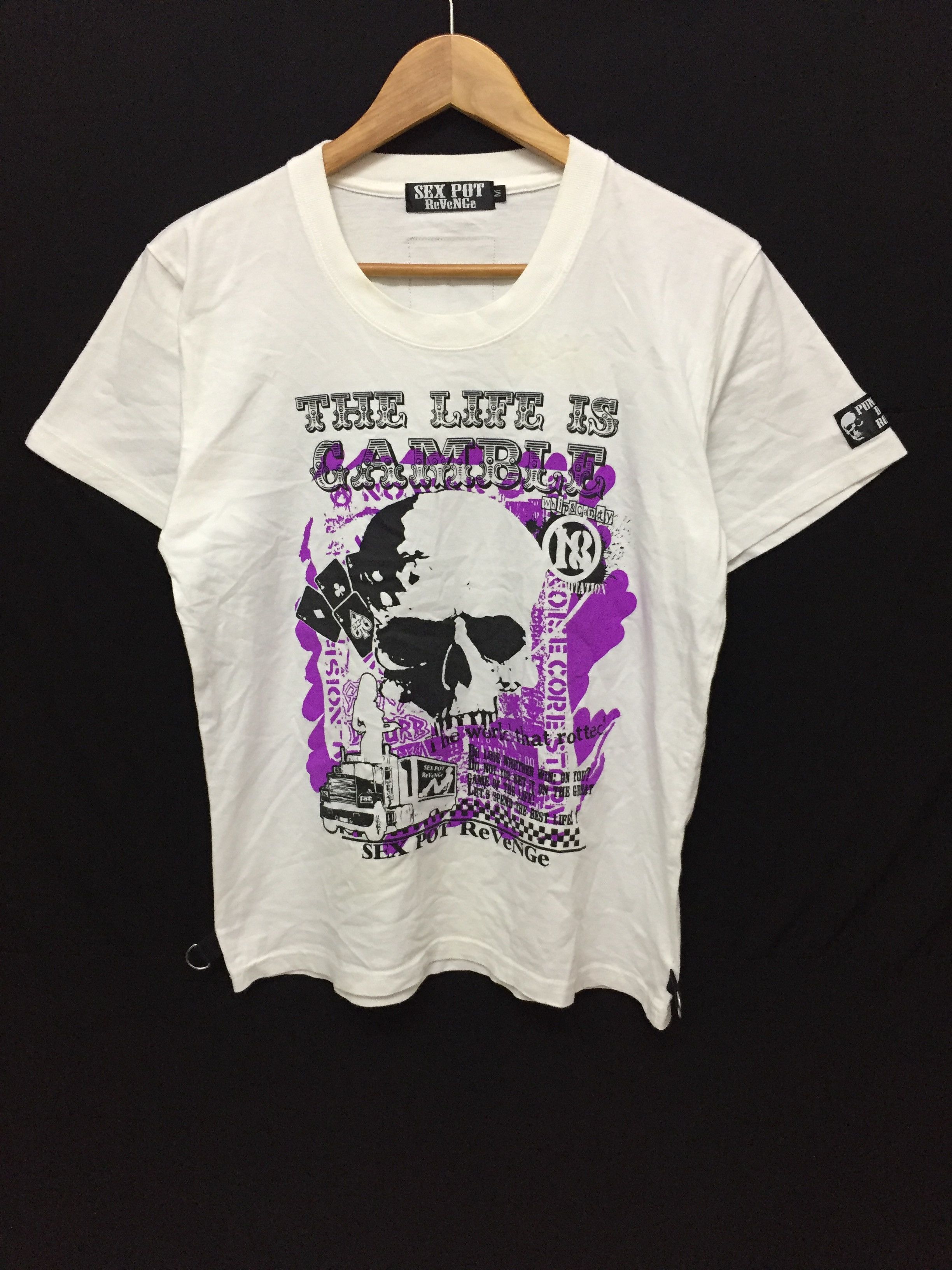 image of Seditionaries x Skulls Sex Pot Revenge Life Is A Gamble Tee in White, Men's (Size Medium)