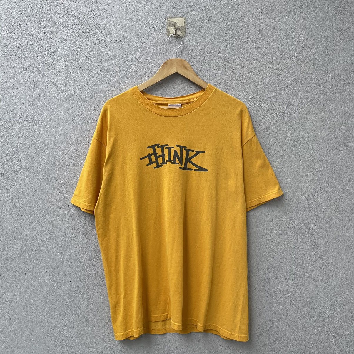 image of Think Skateboards x Vintage Think Skateboard Reflective Logo Tee Shirt in Yellow, Men's (Size XL)