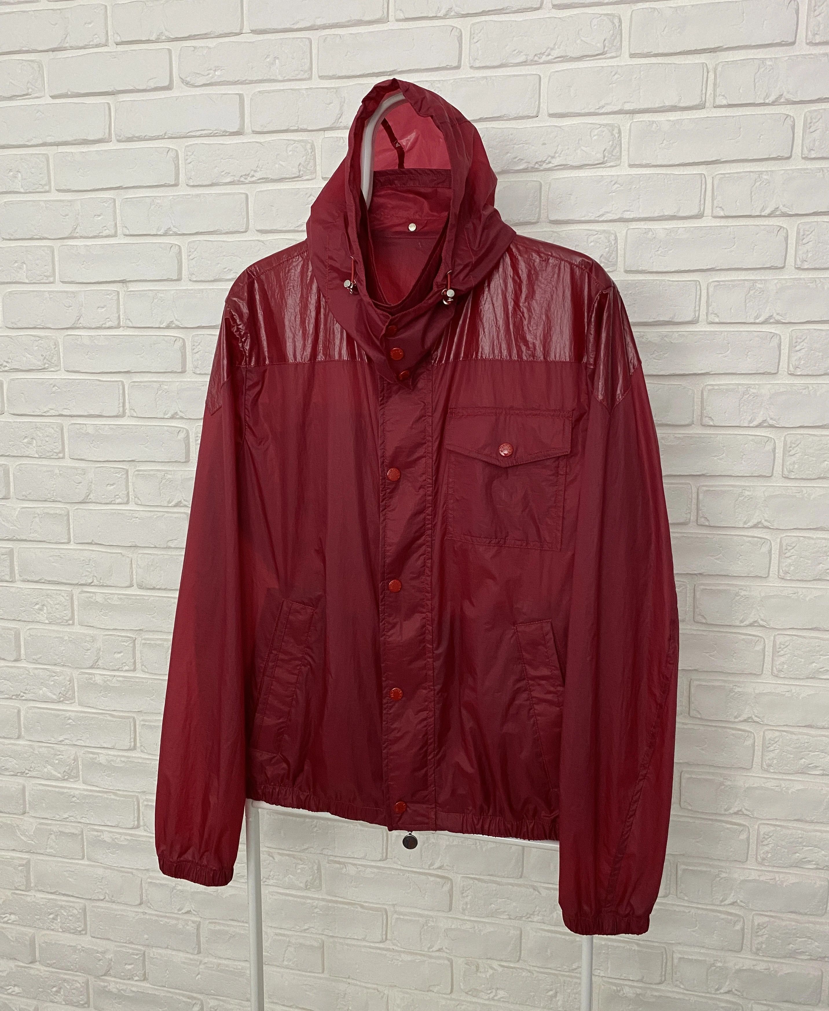 image of Men's Moncler Buisson Jacket Raincoat Size 3 Red Hooded