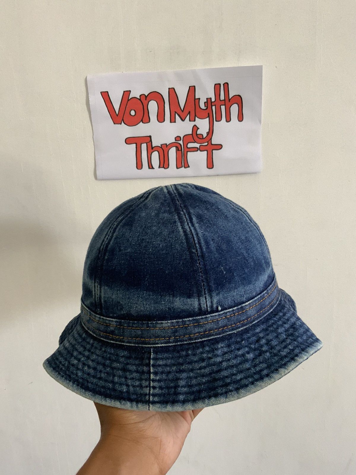 Japanese Brand Vintage Queen Light Wash Asid Denim Bucket Hat Size ONE SIZE - 4 Thumbnail