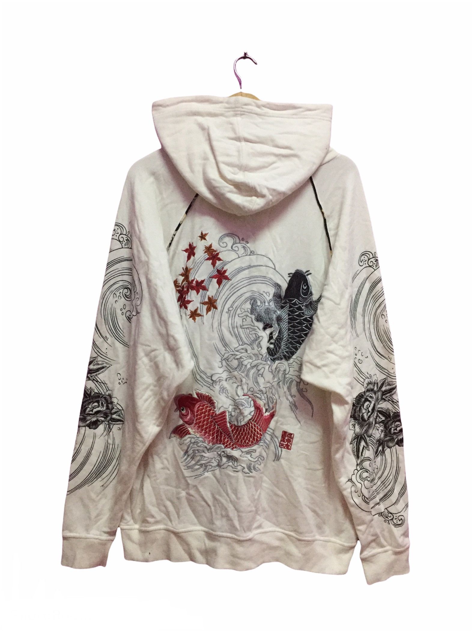 Vintage Karakuri Tamashii Fish Koi Hoodies Size 3L
