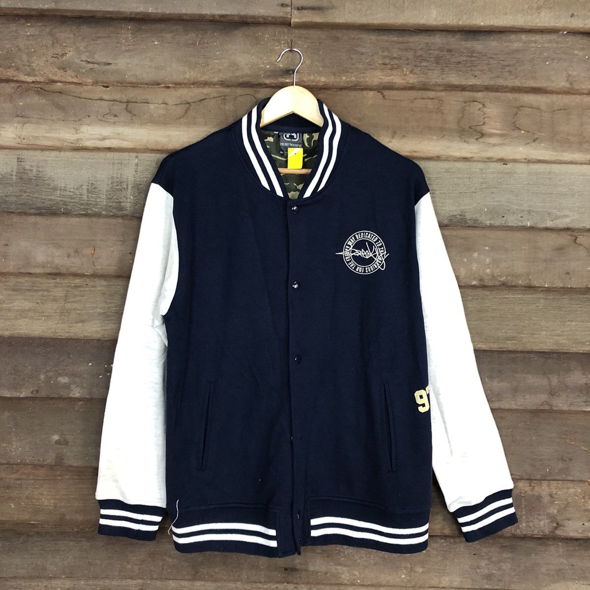 Japanese Brand Freaky Massive Blue Varsity Jacket #3734 Size US L / EU 52-54 / 3 - 3 Thumbnail