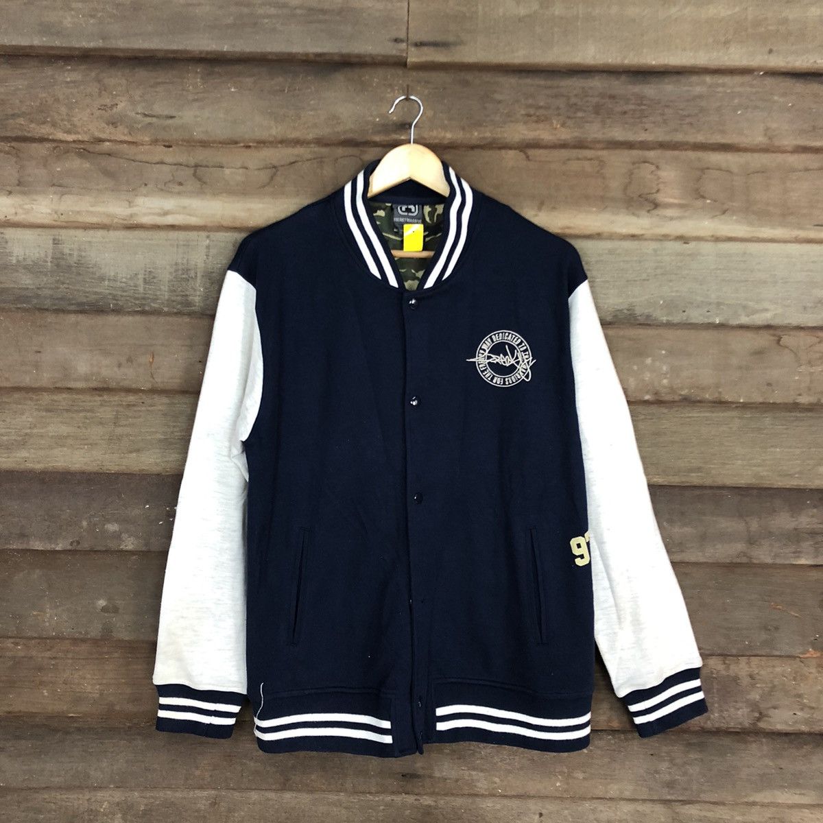 Japanese Brand Freaky Massive Blue Varsity Jacket #3734 Size US L / EU 52-54 / 3 - 1 Thumbnail