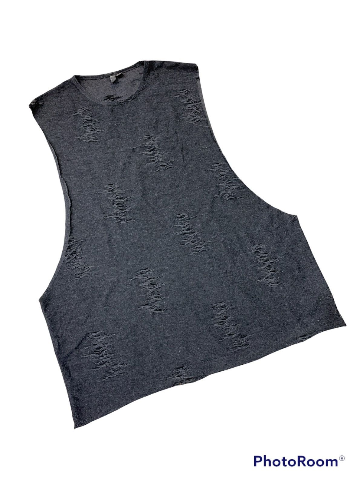 image of Asos Distressed Razorcut Dropped Armhole Sleeveless Shirt in Grey, Men's (Size 2XL)