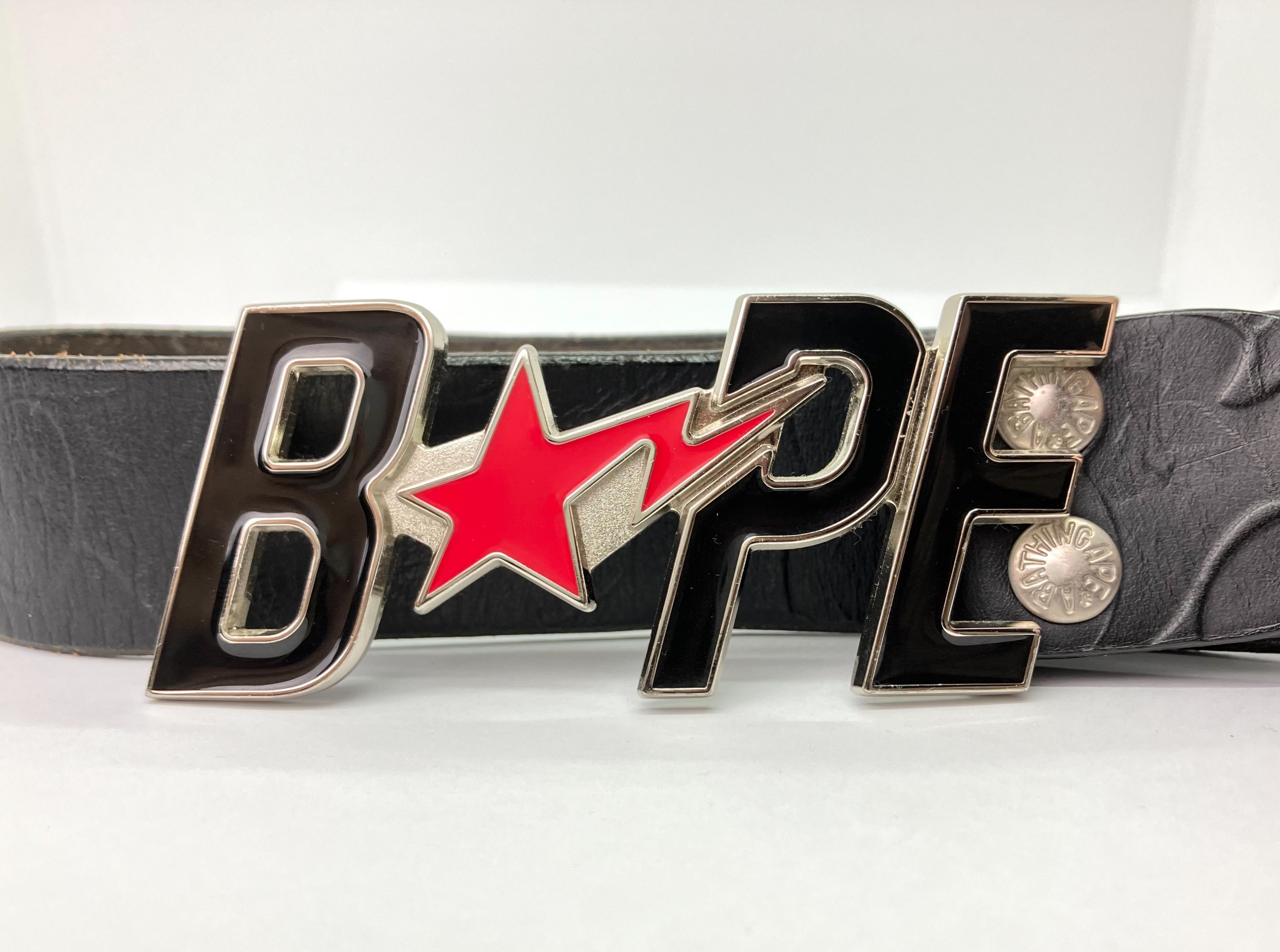 Bape Bape Star Bapesta Silver Logo Belt Size L Black Leather | Grailed