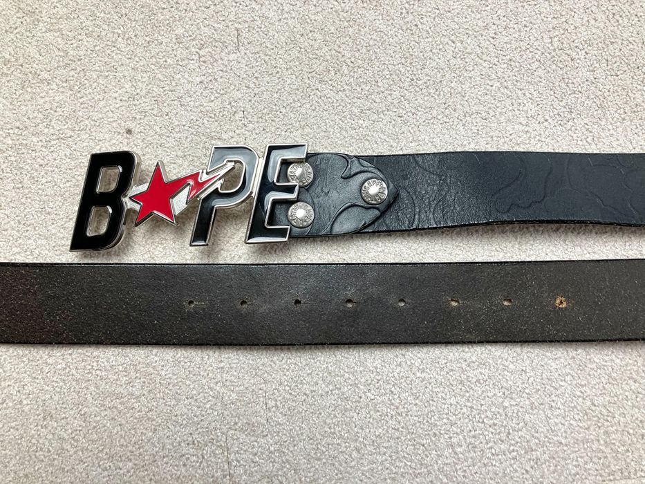 Bape Bape Star Bapesta Silver Logo Belt Size L Black Leather | Grailed