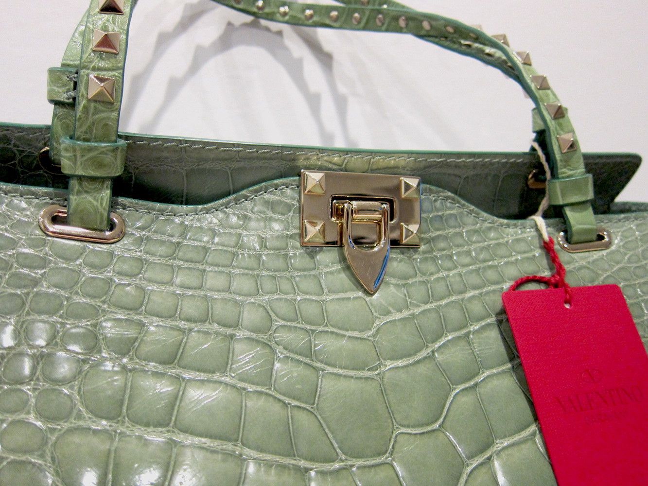 Valentino $16K MINT CROCODILE ROCKSTUD TOTE Size ONE SIZE - 3 Thumbnail