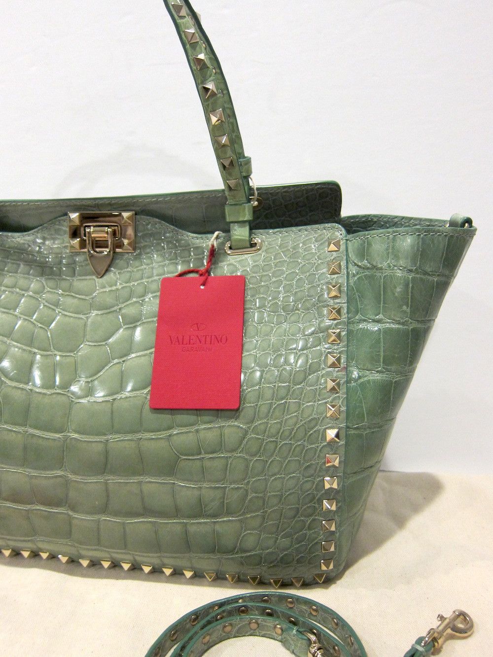 Valentino $16K MINT CROCODILE ROCKSTUD TOTE Size ONE SIZE - 2 Thumbnail