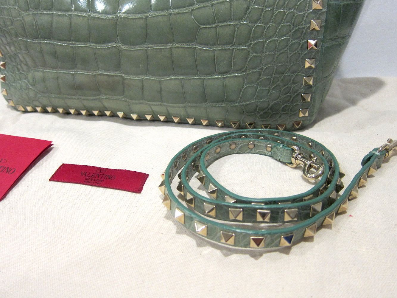 Valentino $16K MINT CROCODILE ROCKSTUD TOTE Size ONE SIZE - 4 Thumbnail