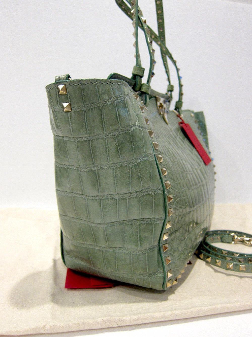 Valentino $16K MINT CROCODILE ROCKSTUD TOTE Size ONE SIZE - 6 Thumbnail