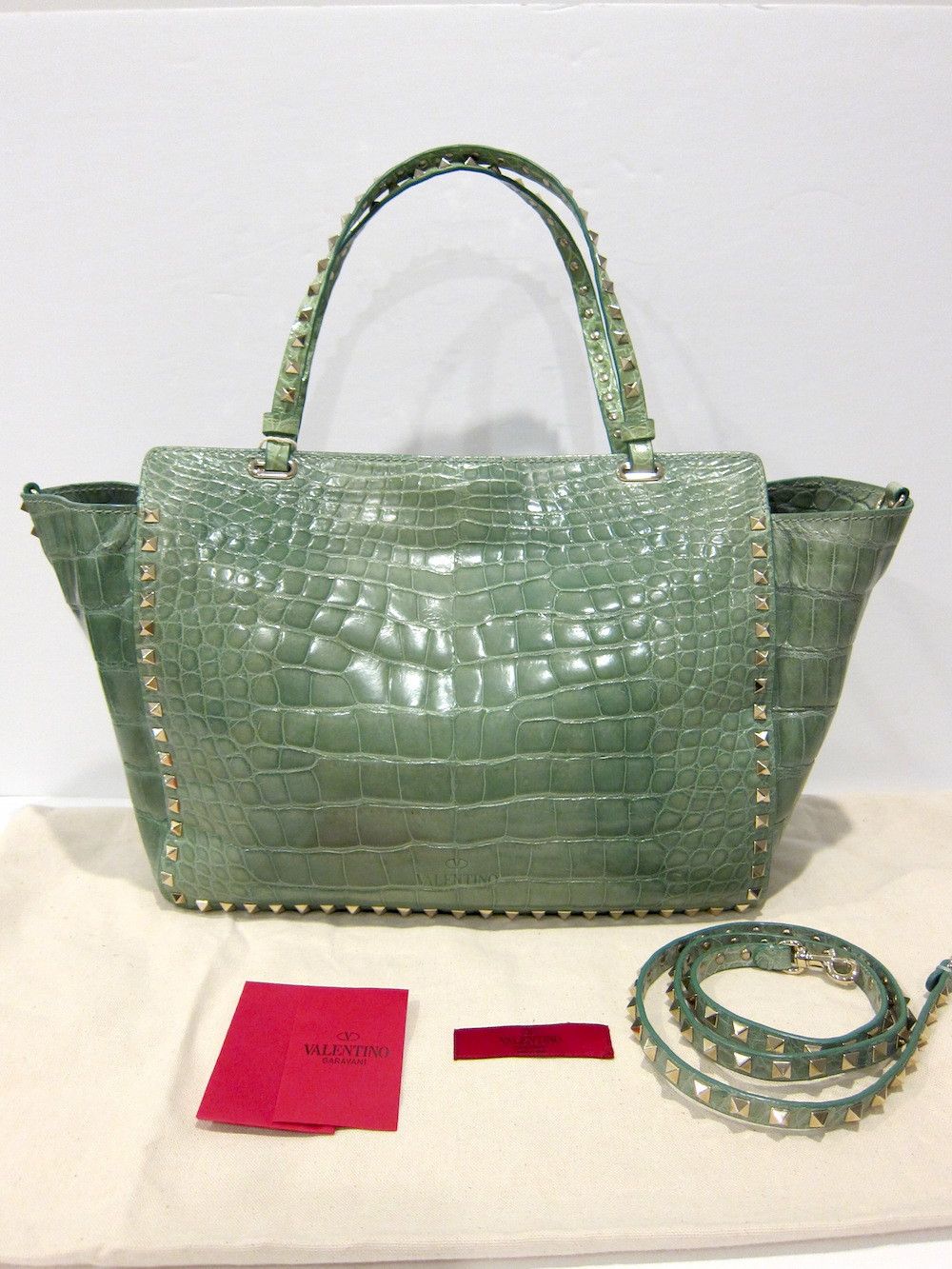 Valentino $16K MINT CROCODILE ROCKSTUD TOTE Size ONE SIZE - 7 Thumbnail