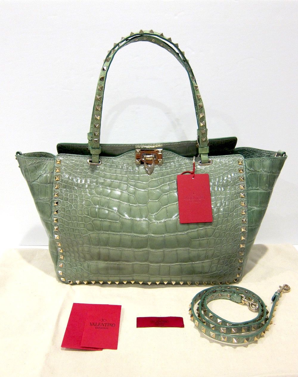 Valentino $16K MINT CROCODILE ROCKSTUD TOTE Size ONE SIZE - 1 Thumbnail