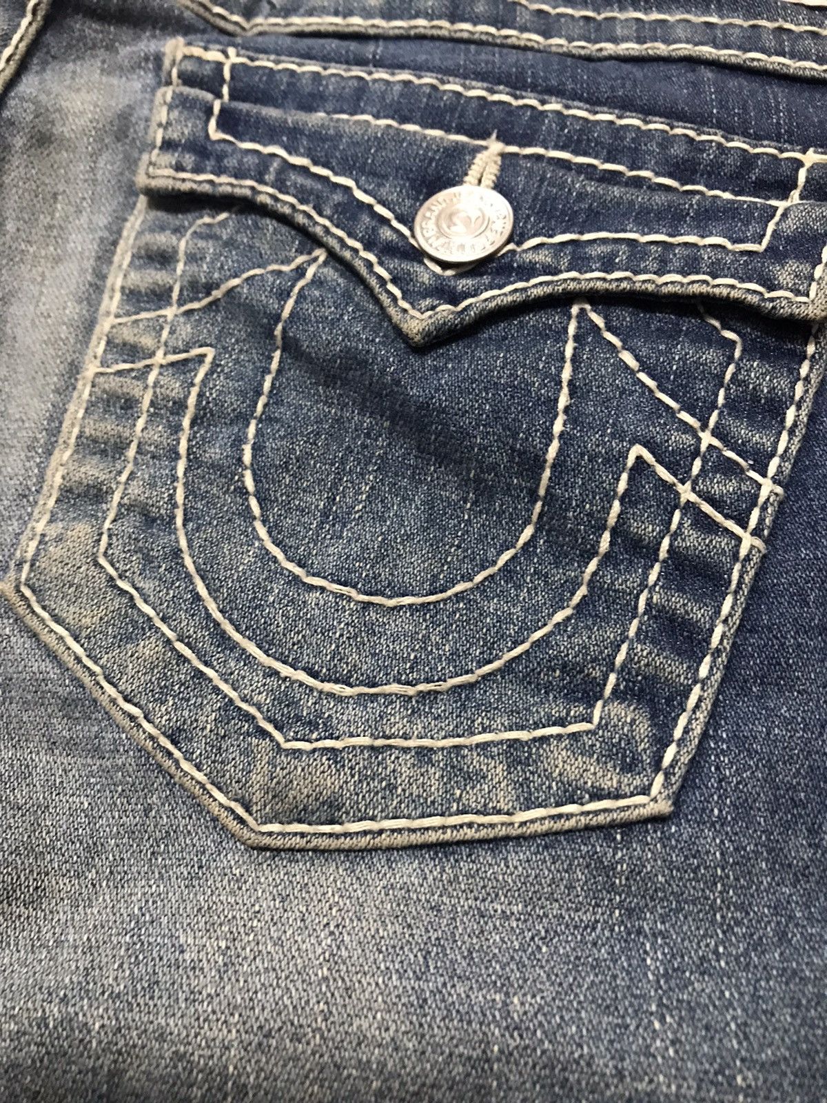 True Religion × Vintage True Religion Disco Joey Big T Flared Denim Jeans Size US 31 - 12 Thumbnail