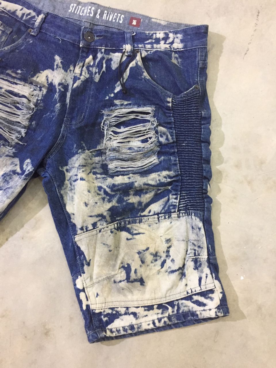 Japanese Brand × Stitch's Jeans Stitches & Rivets Destroyed Denim Jean Shorts Size US 38 / EU 54 - 3 Thumbnail