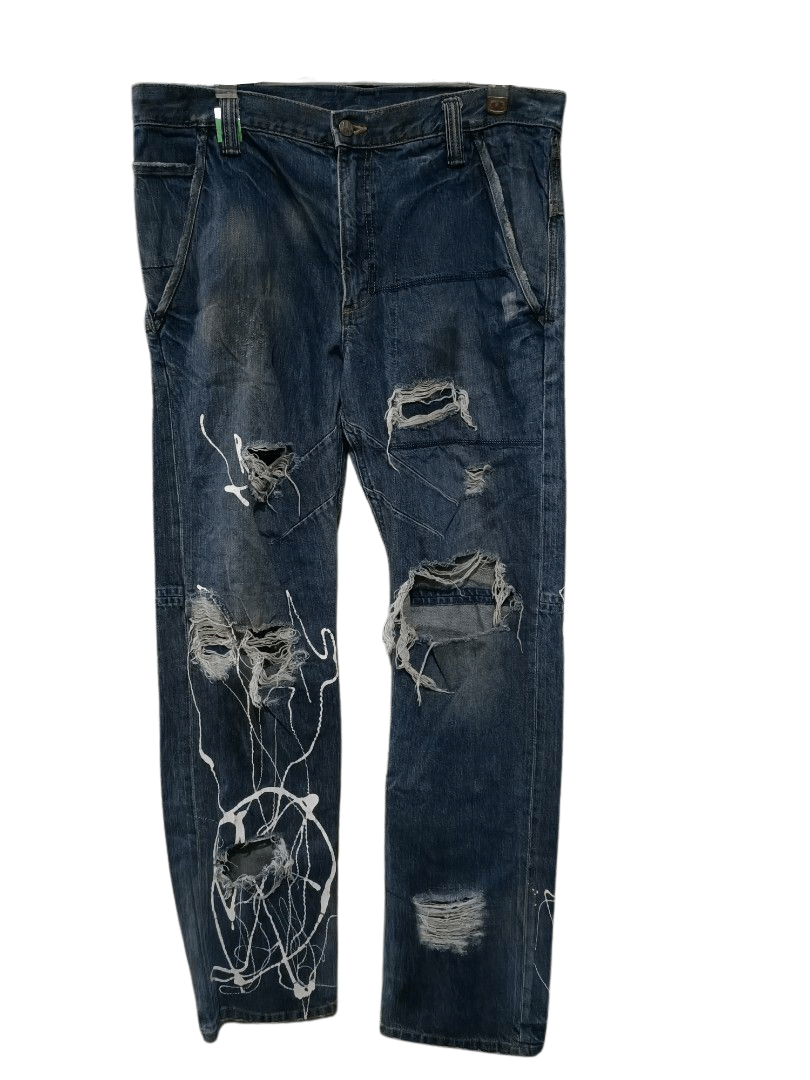 image of Vintage Big John Paint Splatter Ripped Jeans in Denim, Men's (Size 36)