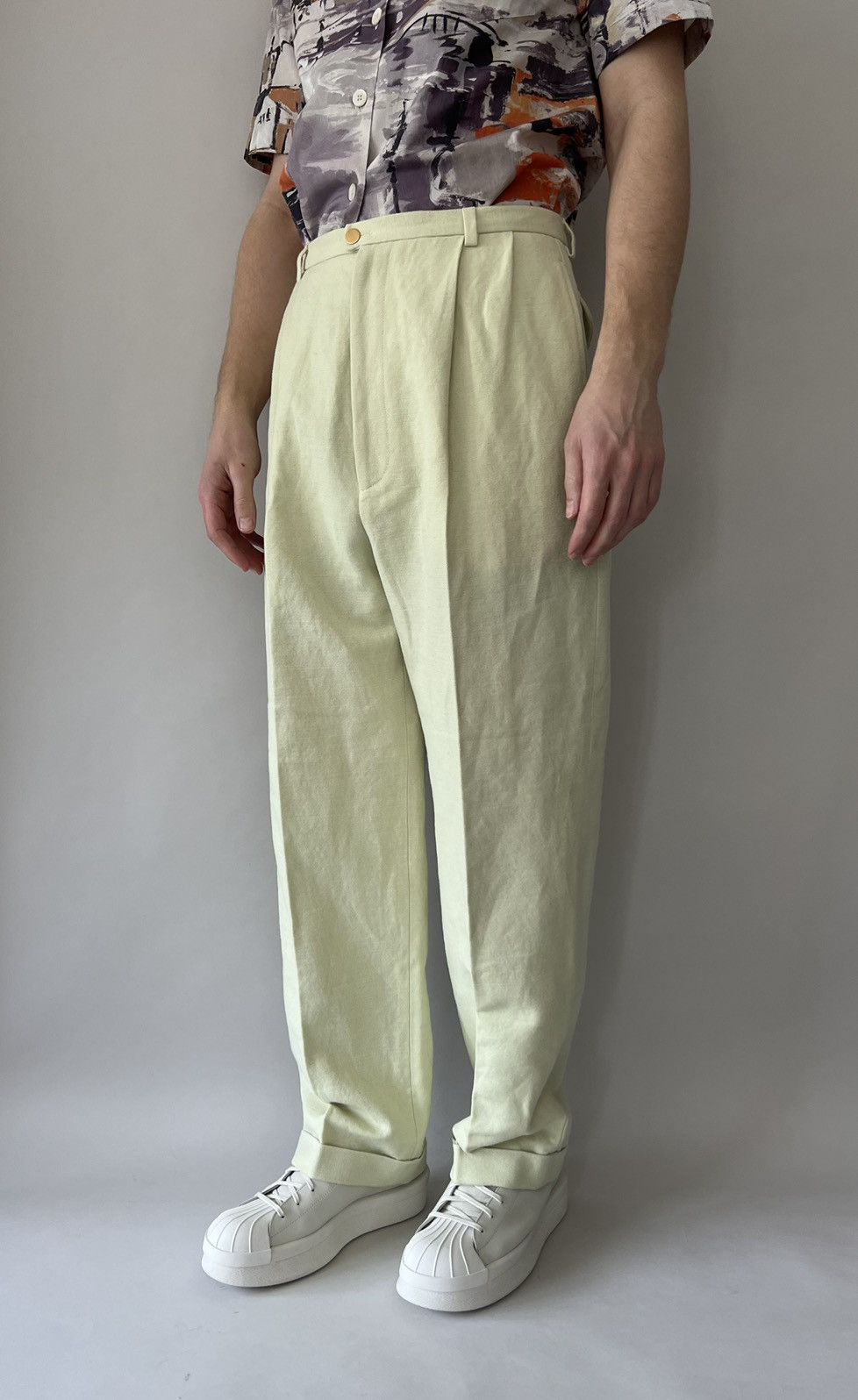 image of Gucci Linen Loose Fit Pants in Yellow, Men's (Size 30)