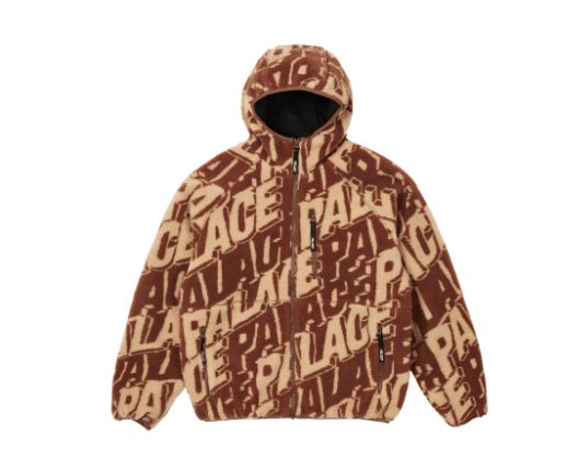 Image of Palace Jacquard Fleece Hooded Jacket Tan/brown XL in Tan Brown, Men's