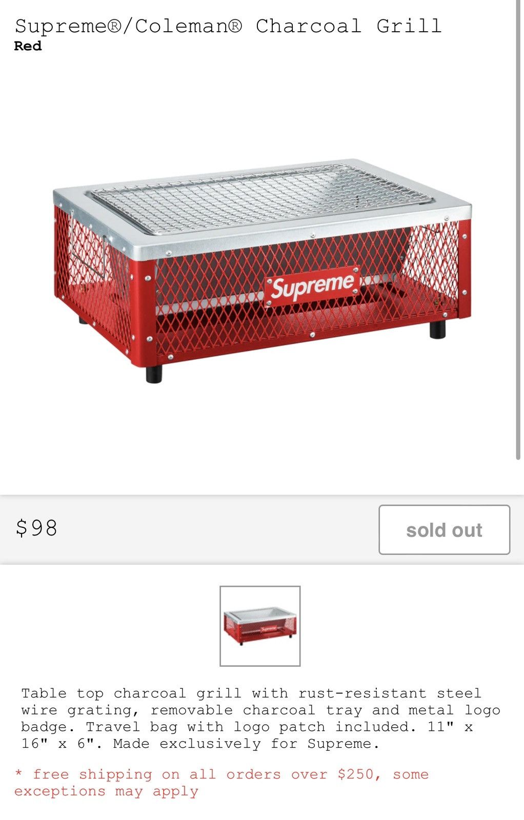 Supreme Supreme Coleman Charcoal Grill Brand New | Grailed