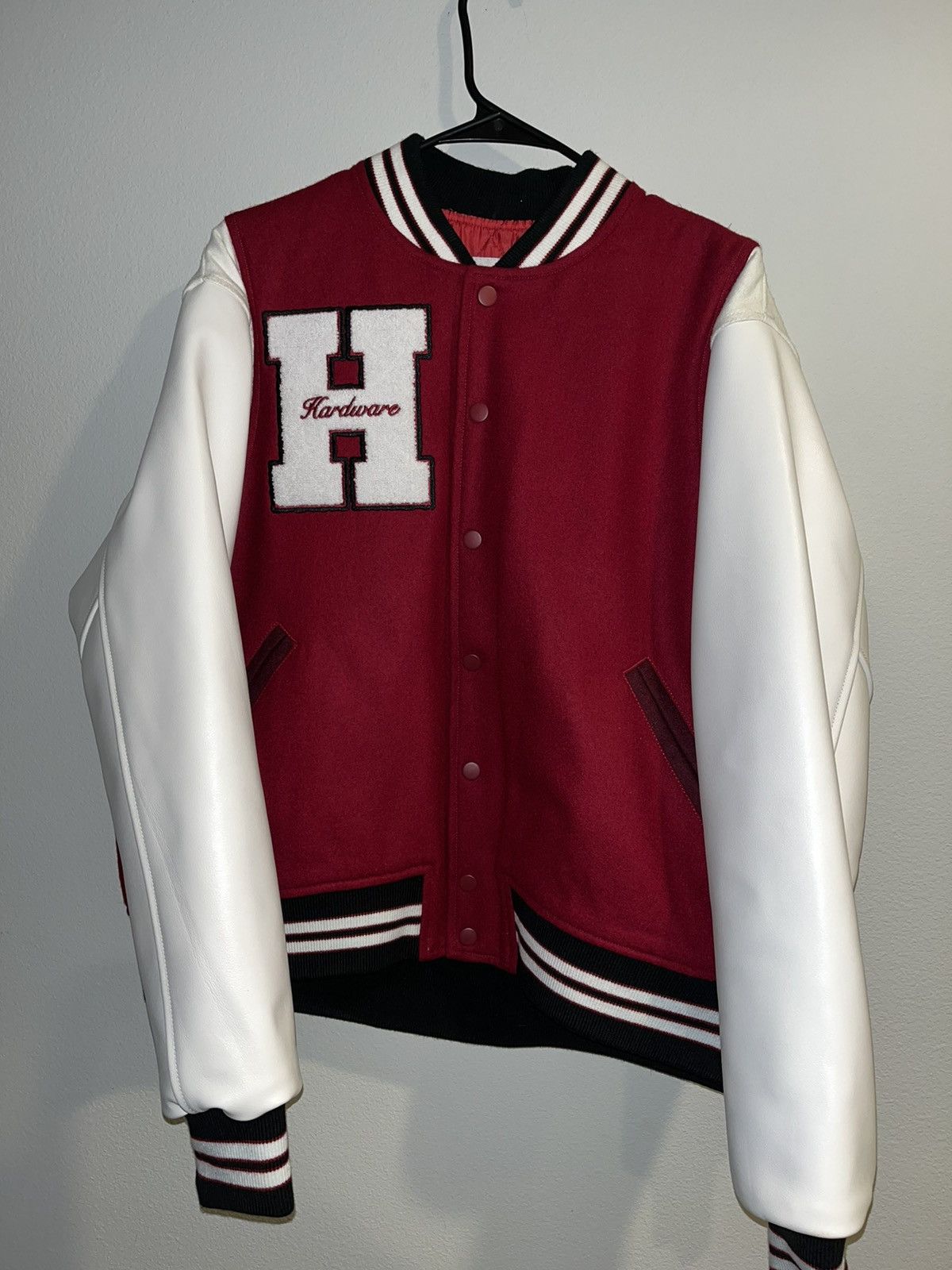 image of Hardies Hardware Chenille Varsity Jacket Red Size Medium, Men's