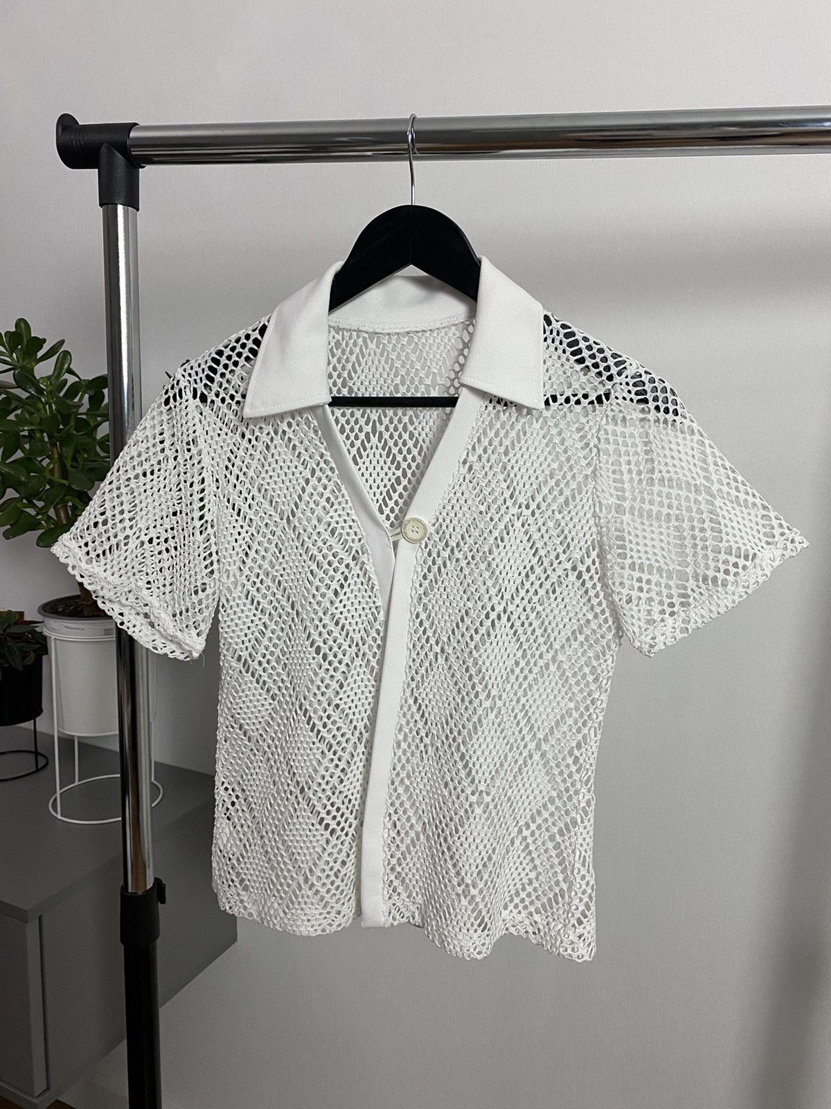 Japanese Brand × Vintage Vintage White Mesh Short Sleeve Polo Size US S / EU 44-46 / 1 - 1 Thumbnail