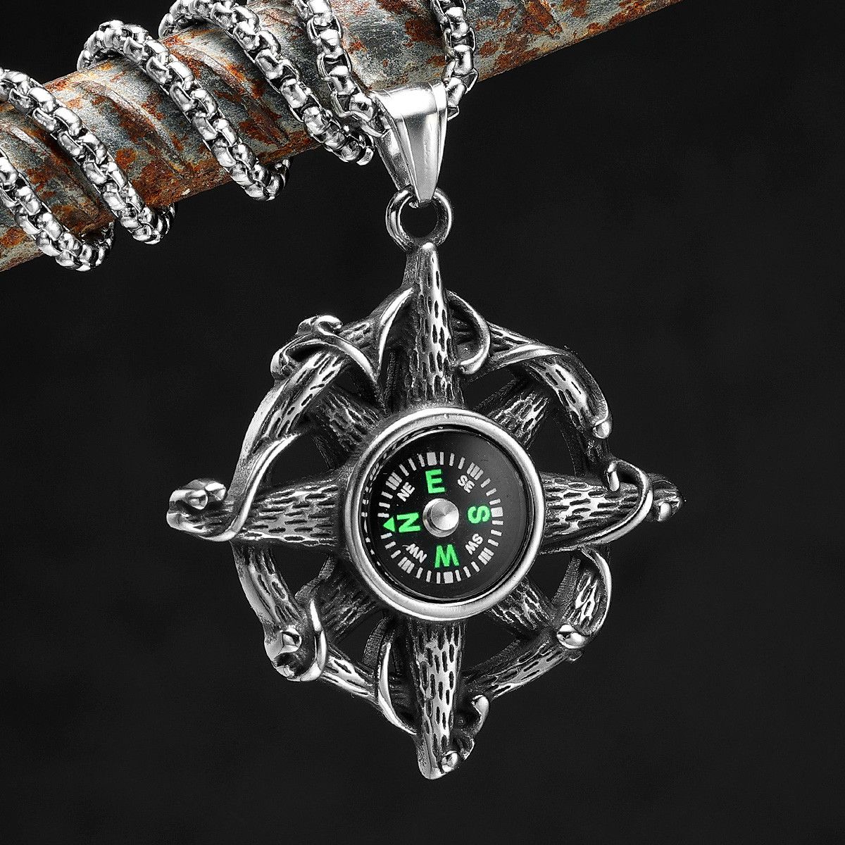Jewelry 316L Stainless Steel Anchor Compass Pendant Necklace Size ONE SIZE - 1 Thumbnail