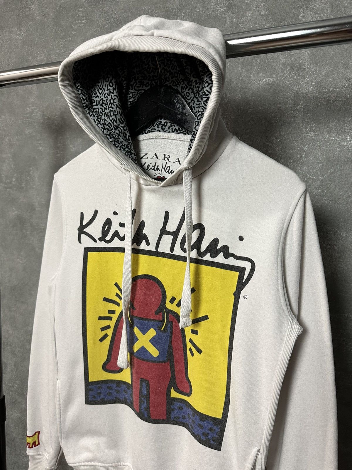 Keith Haring × Vintage × Zara Keith Haring Zara Printed Cotton White Long Sleeve Hoodie Size US M / EU 48-50 / 2 - 2 Thumbnail