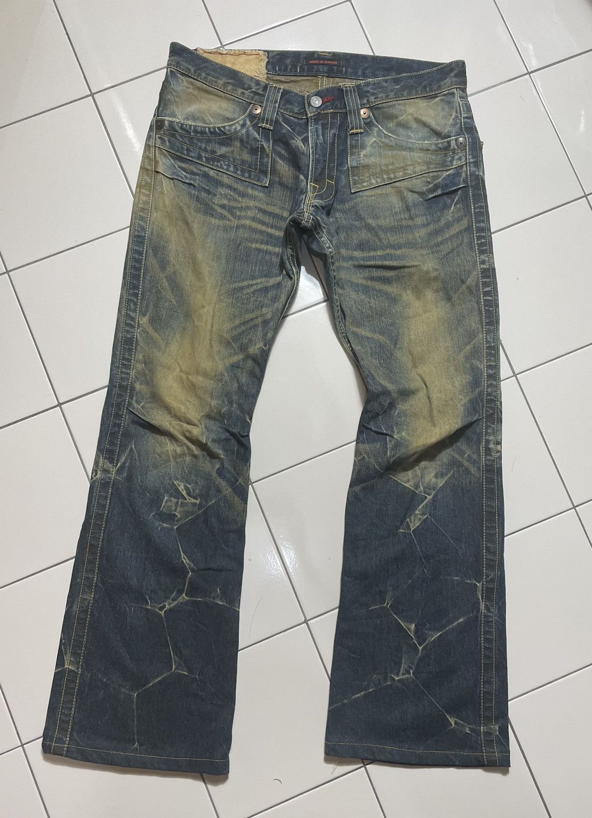 Vintage Rare Blue Way Distressed Japanese Flaire Cut Jeans Size US 35 - 1 Thumbnail