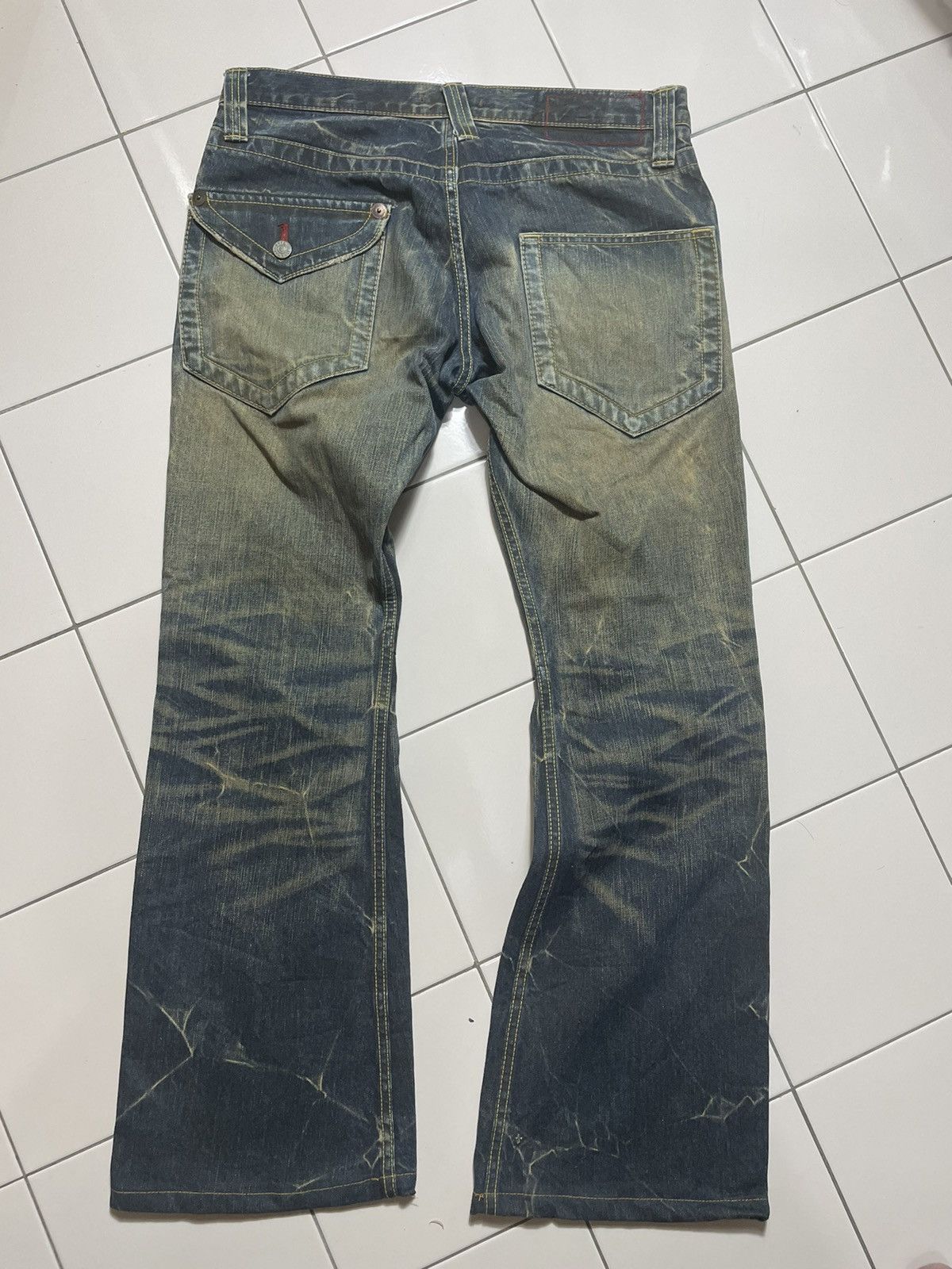 Vintage Rare Blue Way Distressed Japanese Flaire Cut Jeans Size US 35 - 2 Thumbnail